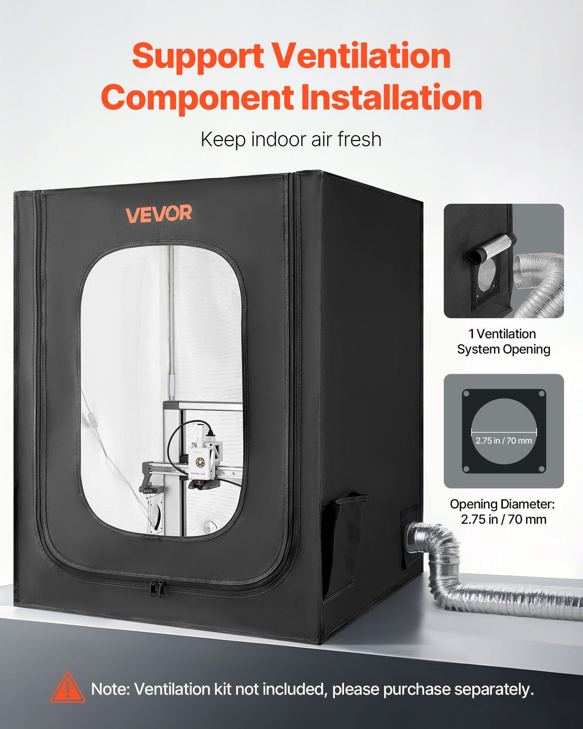 3D Printer Enclosure, Dustproof Waterproof Large Oxford Cloth 3D Printer Tent, Constant Temperature Protective Case with LED Lighting, Compatible with Creality/ELEGOO/Anycubic Popular Models