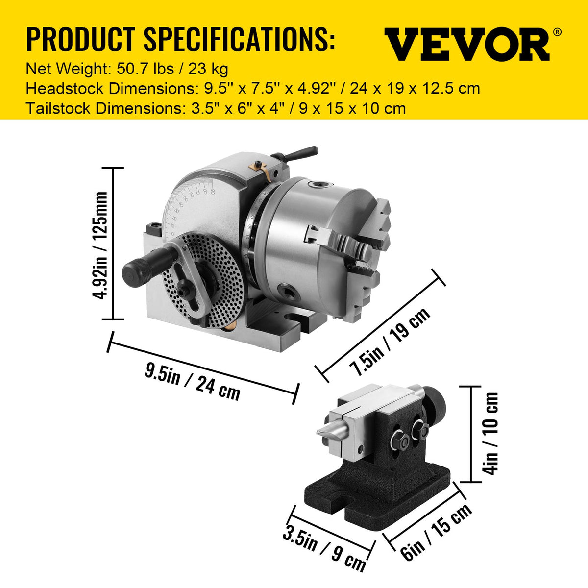 BS-0 Precision Dividing Head, Horizontal Dividing Head with 3-Jaw Chuck, MT2 Tailstock BS-0 12.7 cm Semi Universal Dividing Head for Milling Machine Mill Gear Cutting