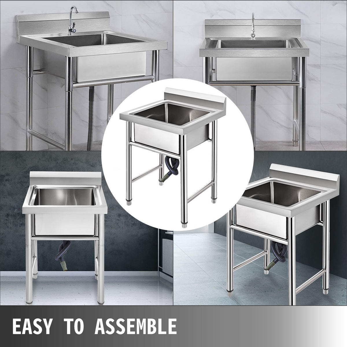 Handmade Sink Non-magnetic Stainless Steel Kitchen Sink Hand Made 1 Compartment 17.5 x 10 x 16.5 Inch Capacity Huge Tub Sink for Farmhouse Cafe Shop Hospital
