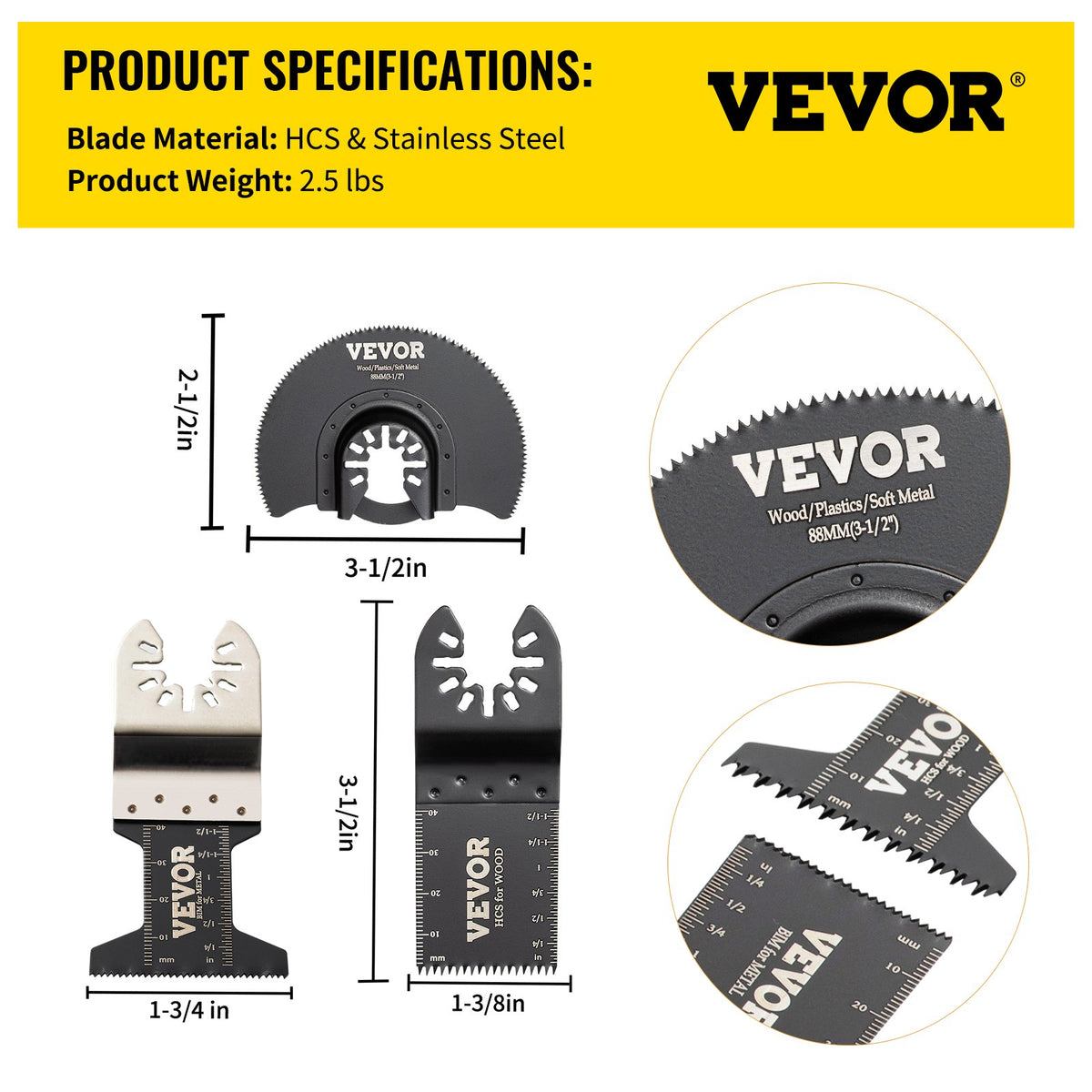 50 PCS Oscillating Saw Blades, Quick Release Multitool Blades Kit, HCS Tool Blades for Wood Plastic Metal Nails Bolts, Compatible with Dewalt Dremel Fein Worx Bosch Makita Milwaukee