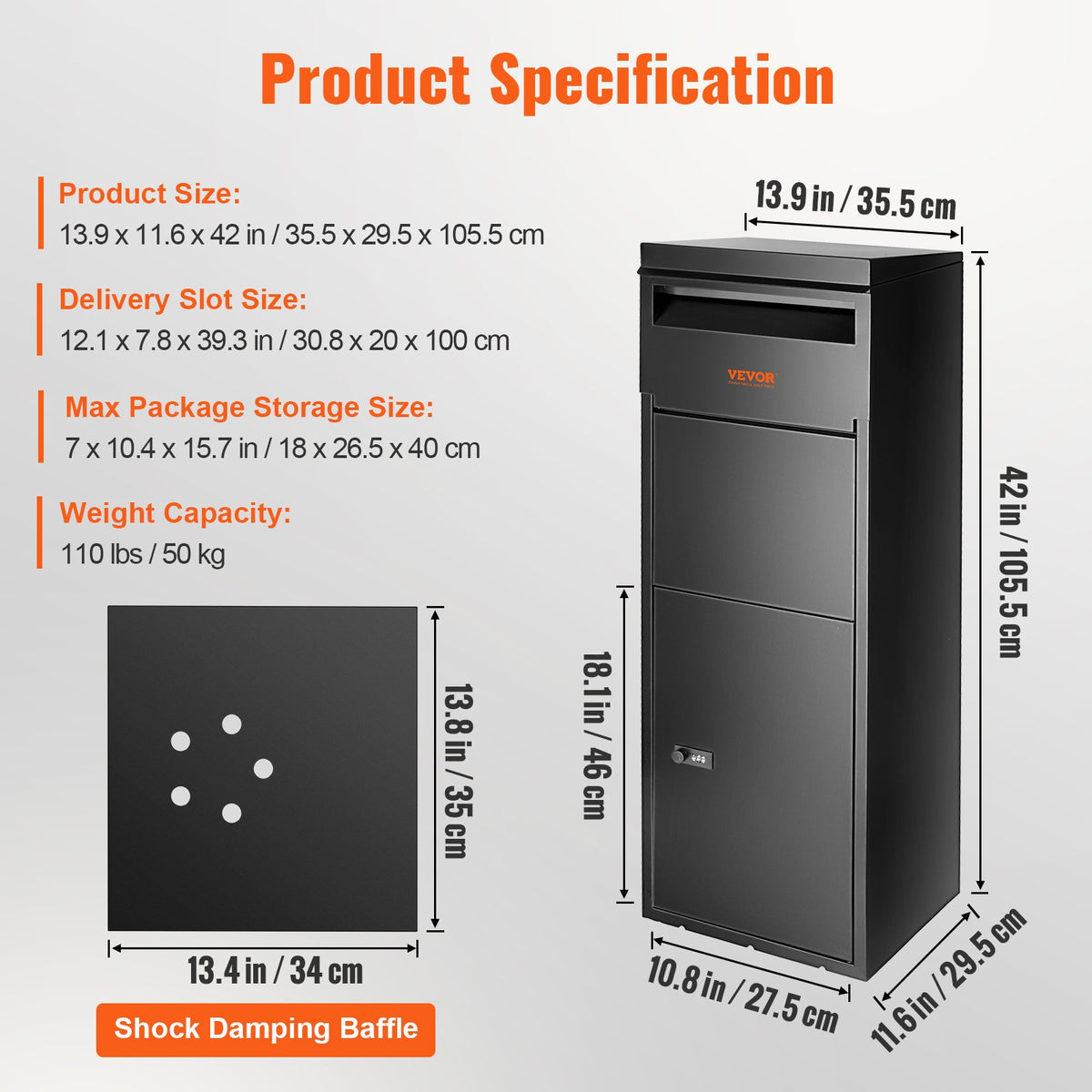 Package Delivery Boxes for Outside 35.3 x29.5x106.7 cm, Galvanized Steel Delivery Box for Packages With Coded Lock, Anti-theft Baffle, IPX3 Waterproof Package Drop Box for Outside, Porch, Curbside