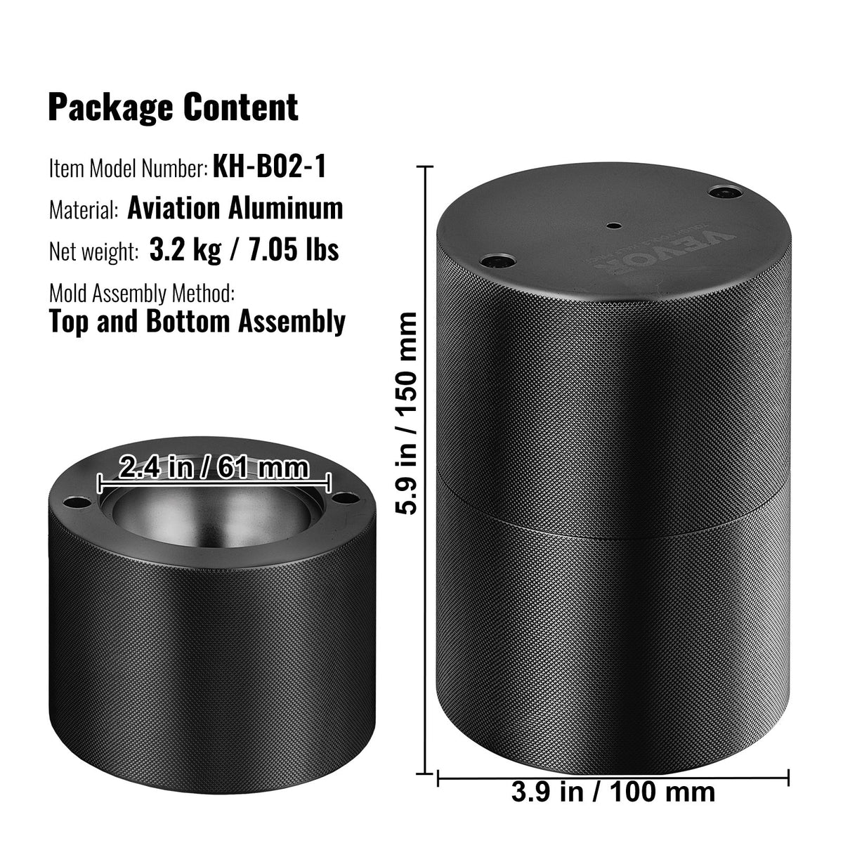 Ice Ball Press, 2.4" Ice Ball Maker, Aircraft Al Alloy Ice Ball Press Kit for 60mm Ice Sphere, Ice Press with Tong and Drip Tray, for Whiskey, Cocktail, Bourbon, Scot on Party & Holiday, Black