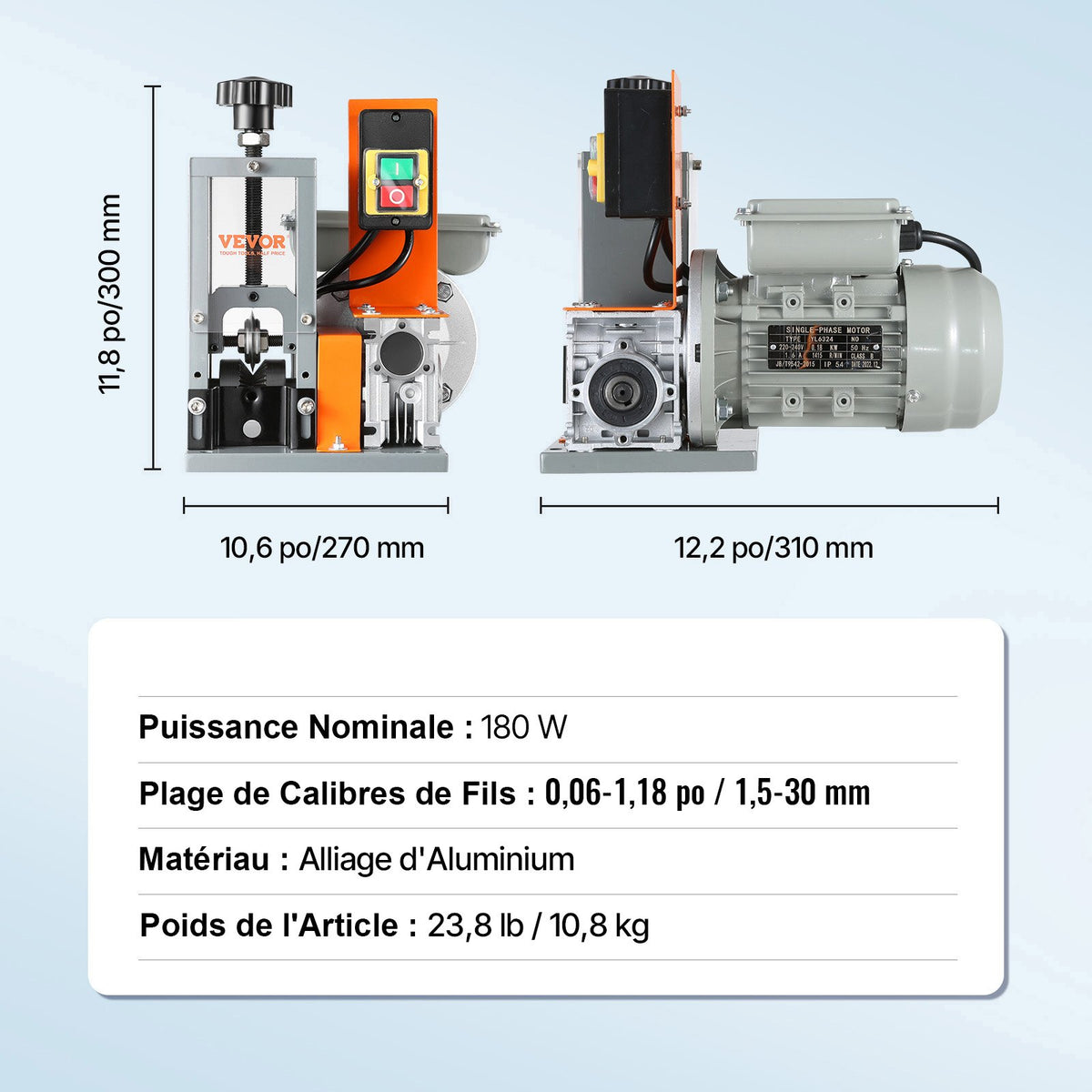 Automatic Wire Stripping Machine, 1.5mm-30mm Electric Motorized Cable Stripper, 180W, 18.3 m/min Wire Peeler with Visible Stripping Depth Reference, for Scrap Copper Recycling