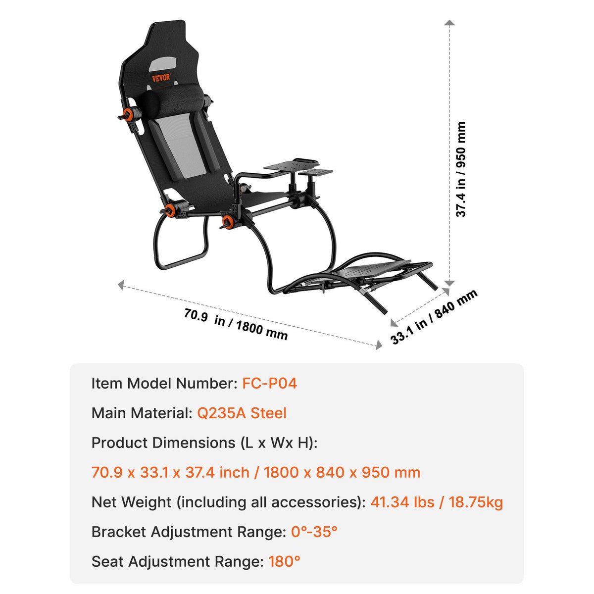 Hopfällbart rattstativ för Logitech G923/G920/G29, rattstativ och fotpedal, justerbar vinkel, bärbar stålkörsimulatorcockpit - Thrustmaster T248P, GT/Formula-läge stor storlek