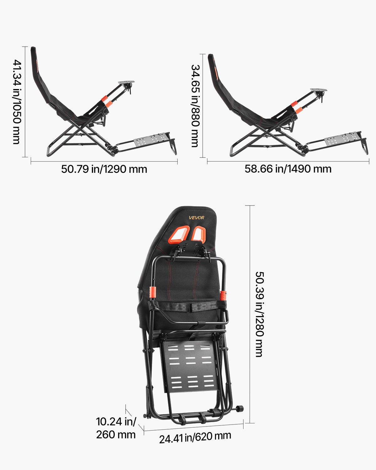 Bärbart racingrattstativ, hopfällbart och justerbart rattstativ, 470 mm sittbredd, kompatibel med Logitech G923/G920/G29, Thrustmaster T248P, Fanatec, Hori, Mad Catz, svart