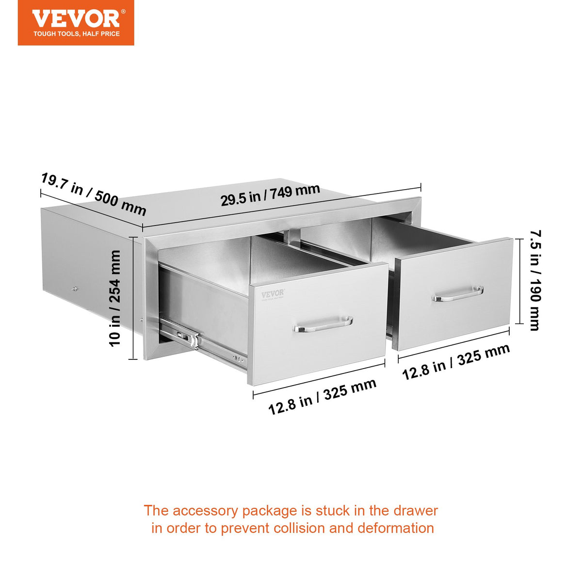 75*25cm Bbq Drawer Double Horizontal Drawers Durable With Storage Cabinet