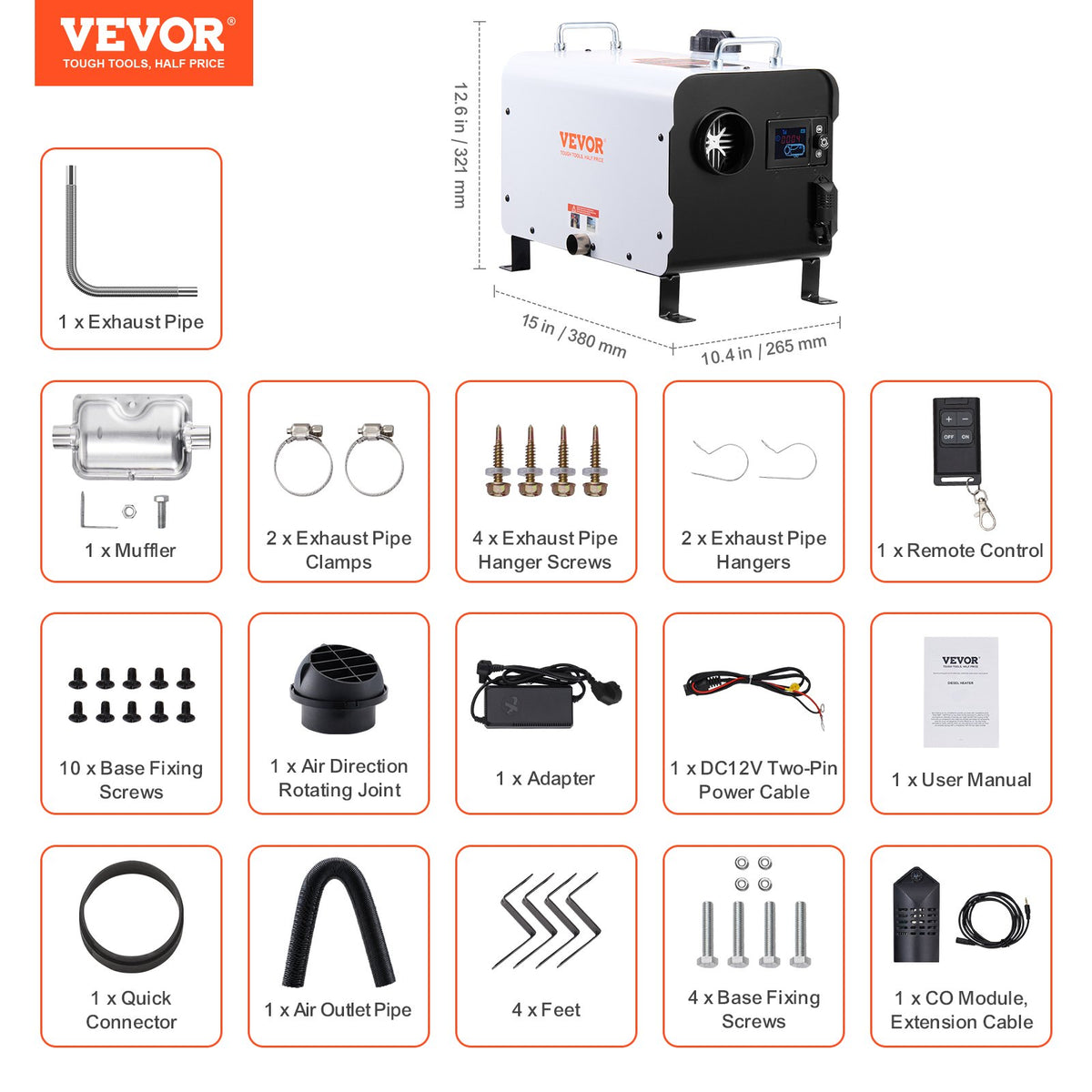 8KW dieselvärmare, 12V/24V allt-i-ett dieselluftvärmare, med Bluetooth-appkontroll, fjärrkontroll och display, CO-larm, snabb uppvärmning, bärbar dieselvärmare för fordon och utomhusbruk