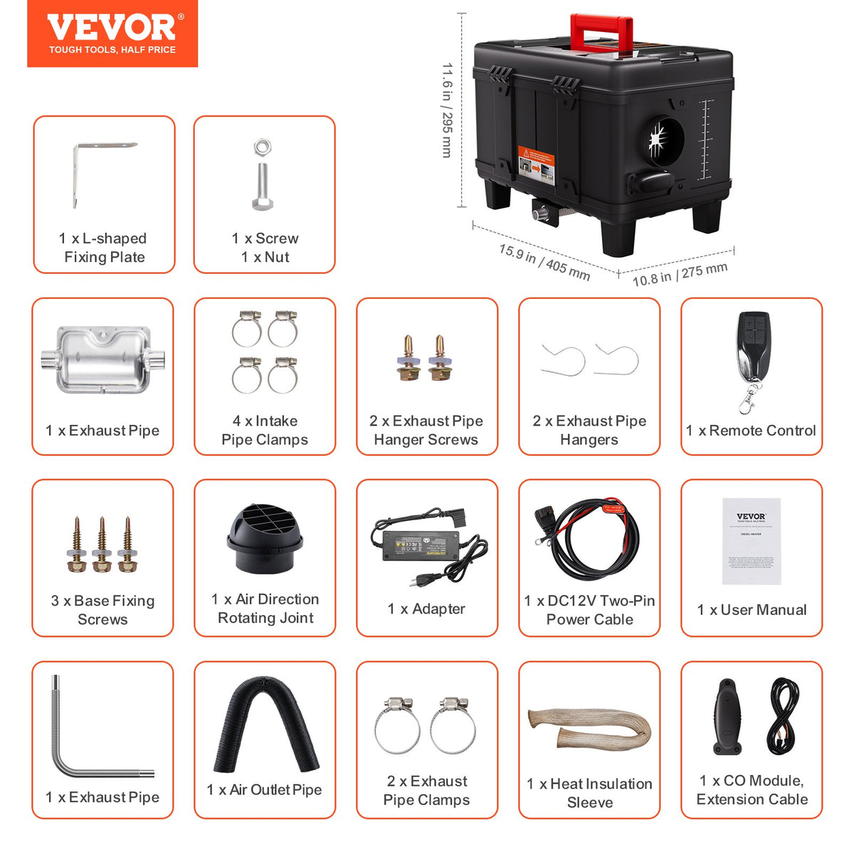 8KW dieselvärmare, 12V/24V allt-i-ett dieselluftvärmare, med Bluetooth-appkontroll, fjärrkontroll och display, CO-larm, snabb uppvärmning, bärbar dieselvärmare för fordon och garage
