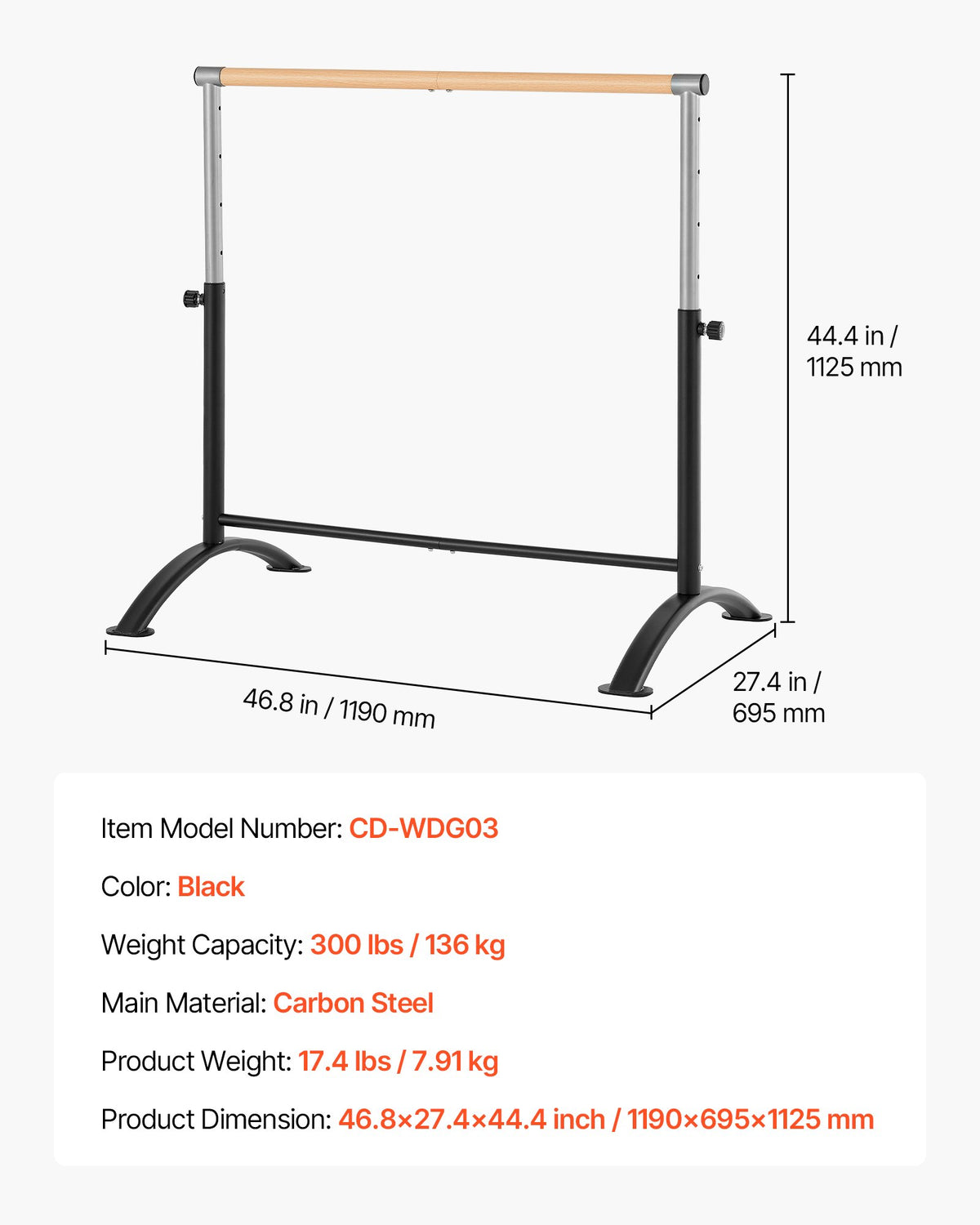 Balettstång, barrebar för hemmabruk, fristående bärbara balettstretchstänger för dans, höjdjusterbar anti-wobble fitnessstudioutrustning, för pilates balansträning