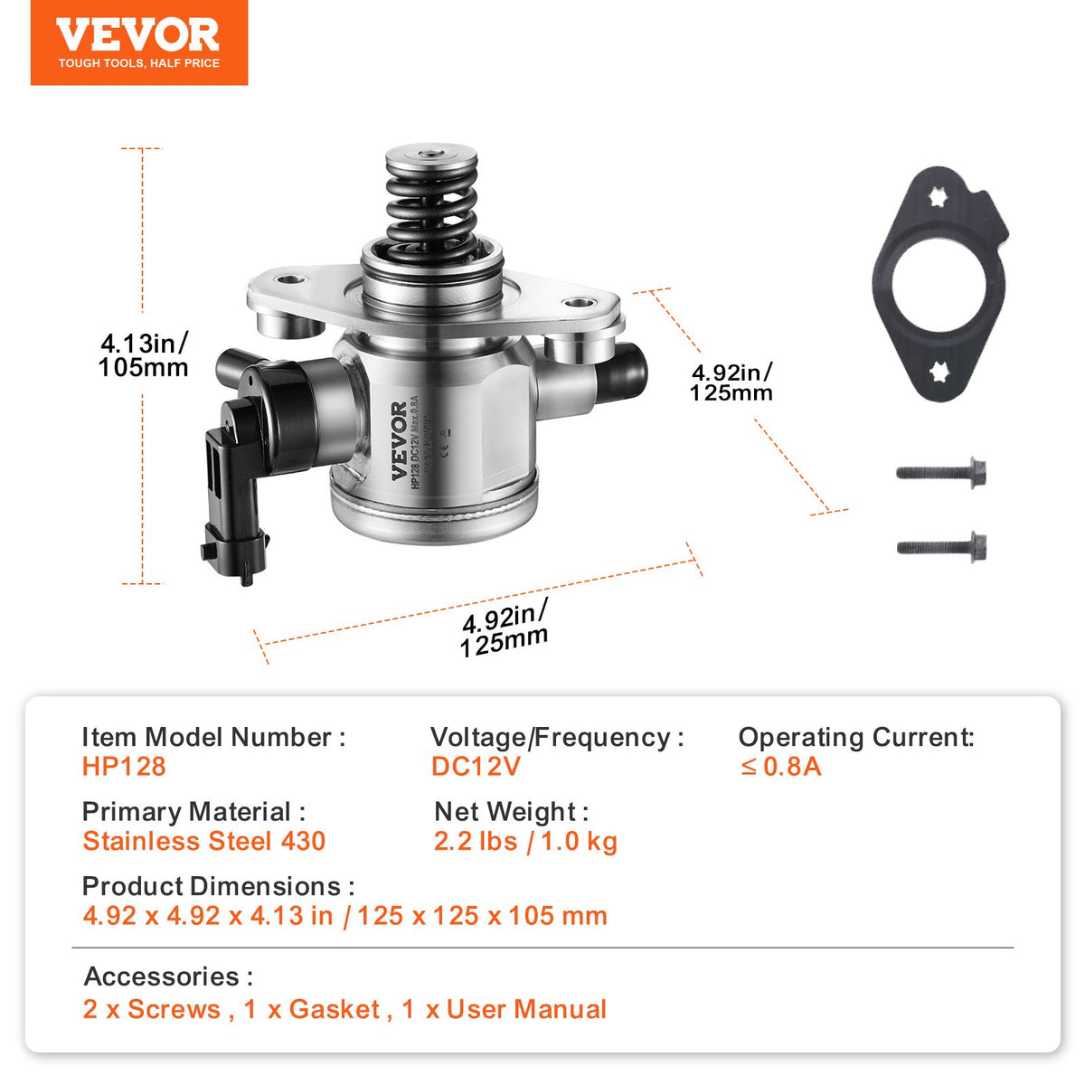Högtrycksbränslepump med packning och bultar, kompatibel med Buick LaCrosse, Regal, Verano, Chevrolet Captiva Sport, Equinox, Impala, Malibu, GMC Terrain 2010-2017 L4 2.4L, rostfritt stål