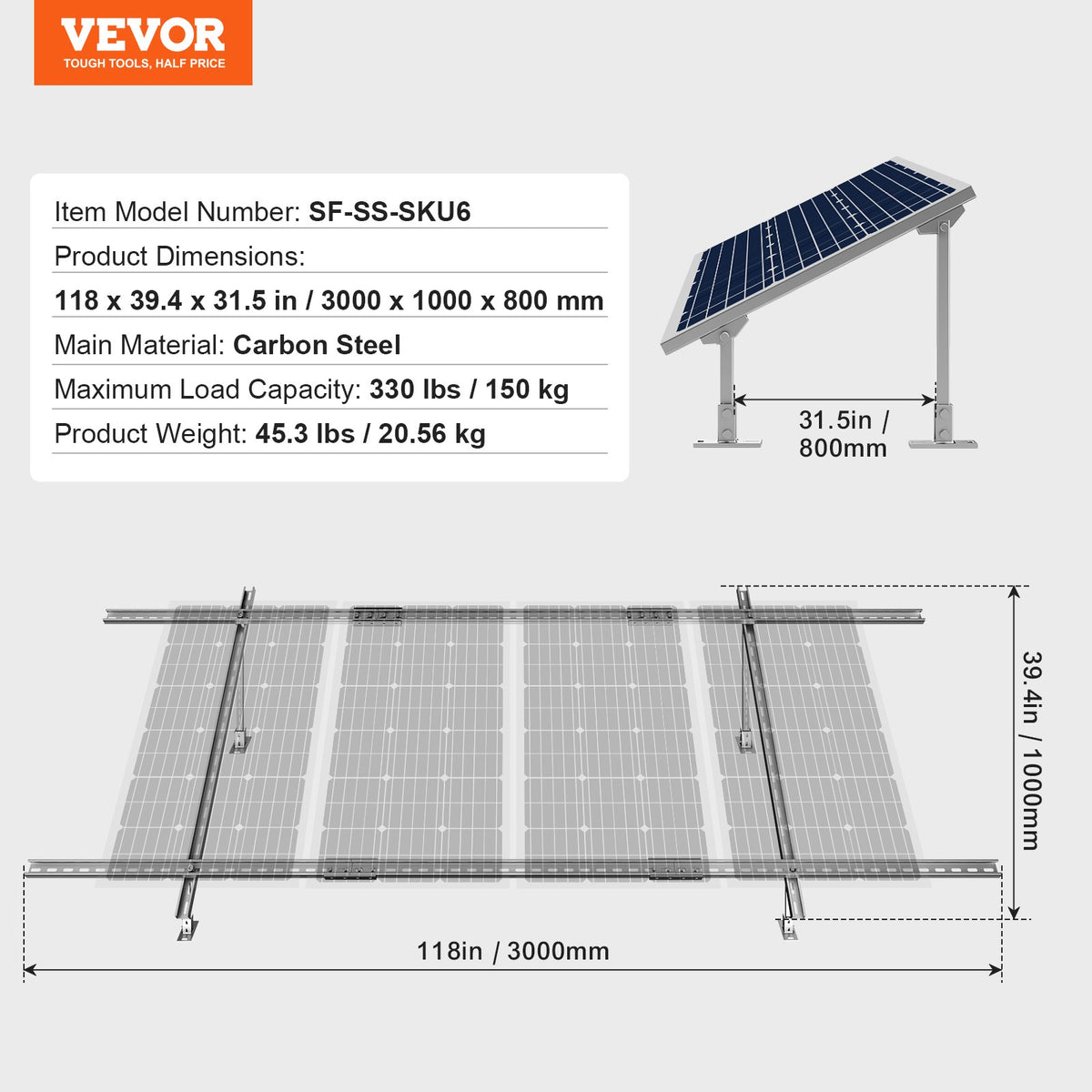 Monteringsfästen för solpaneler, 30°-60° justerbara flerdelade solpanelfästen för 1-4 solpaneler, markmonterat solpanelstativ i kolstål för gårdar, husbilar, båtar, off-grid-system