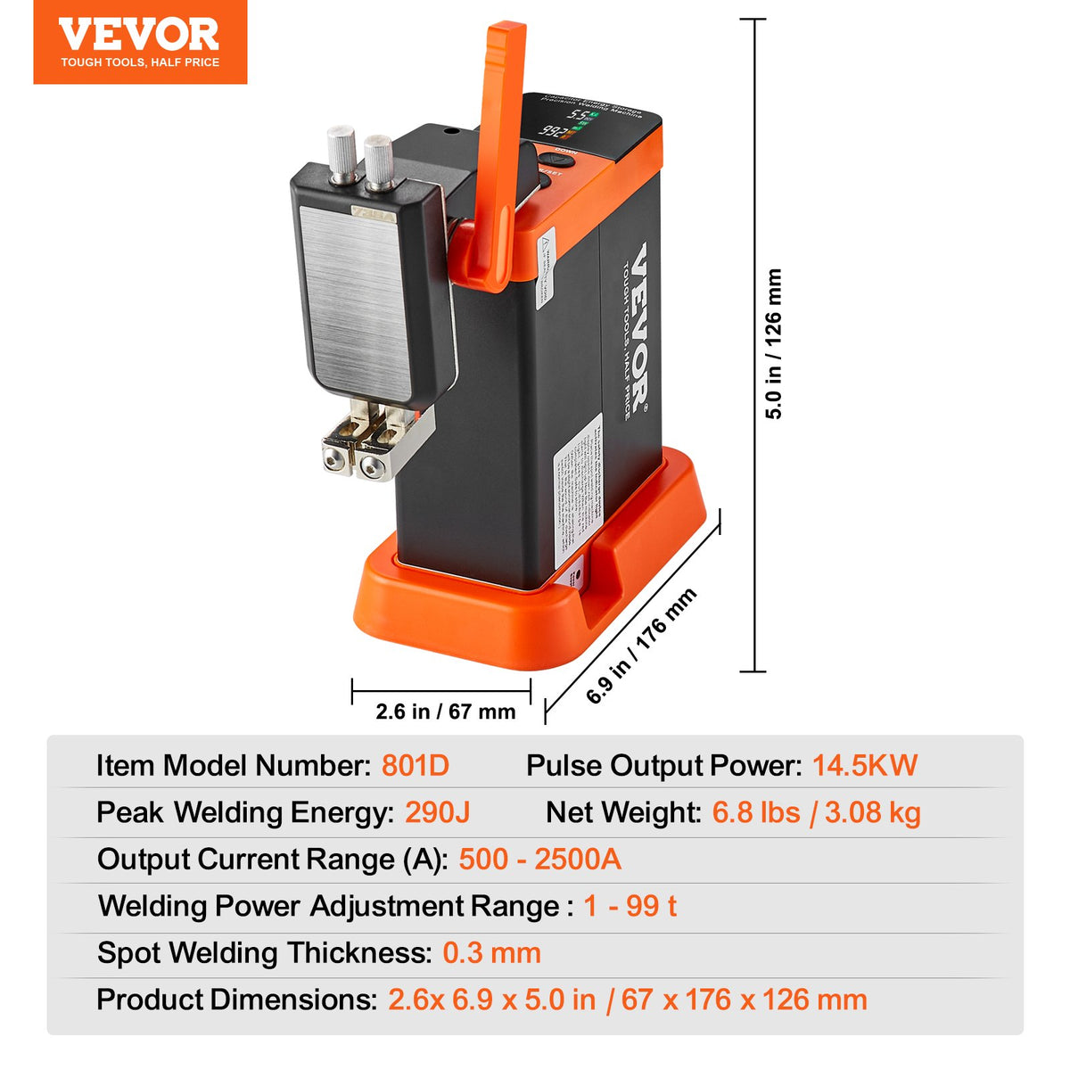 Batteripunktsvets, 14,5 kW kondensatorenergilagringspulsbatteripunktsvets med 73B-svetspenna, 801D högeffektspunktsvetsutrustning och 2 svetslägen för 0,1-0,3 mm ren nickel, batterier