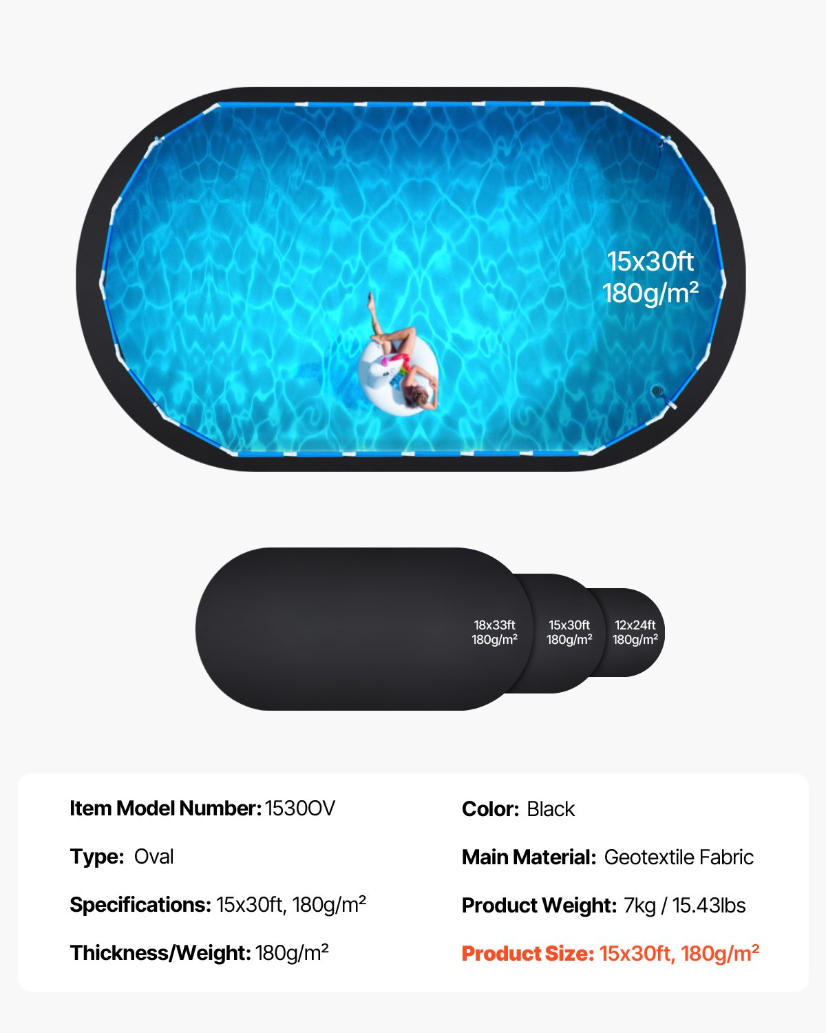 Oval poolmatta, 15 x 30 fot poolmatta för ovanmarkspooler, extra tjock poolmatta, förhindrar punkteringar, underlag av återvunnet geotextilmaterial, förlänger fodrets livslängd