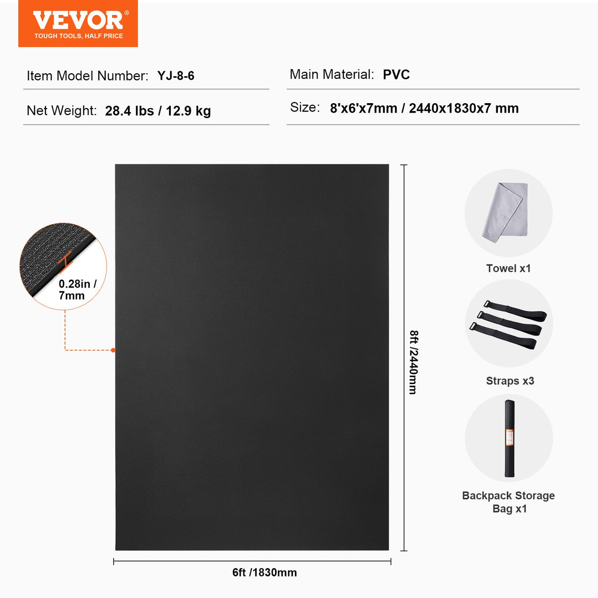 Exercise Mat Non Slip Yoga Mat Gym Fitness Pilate Workout Mat (2.4x1.8 m)