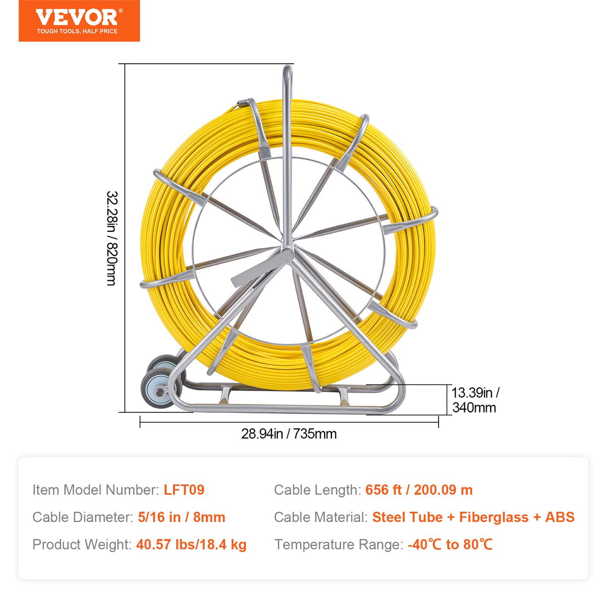 Fiskbandsavdragare Glasfiber 200mx7,9mm (656 ft 5/16 in) Tråd Kabeldragningskanal Roder