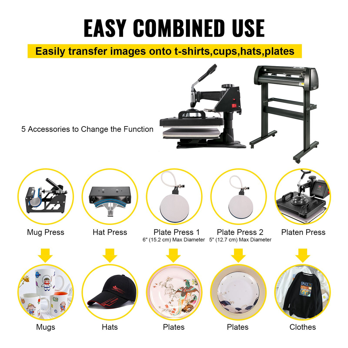 5 In 1 Heat Press 30.5 x 38.1 cm Vinyl Cutter Plotter 71.1 cm Software Sublimation