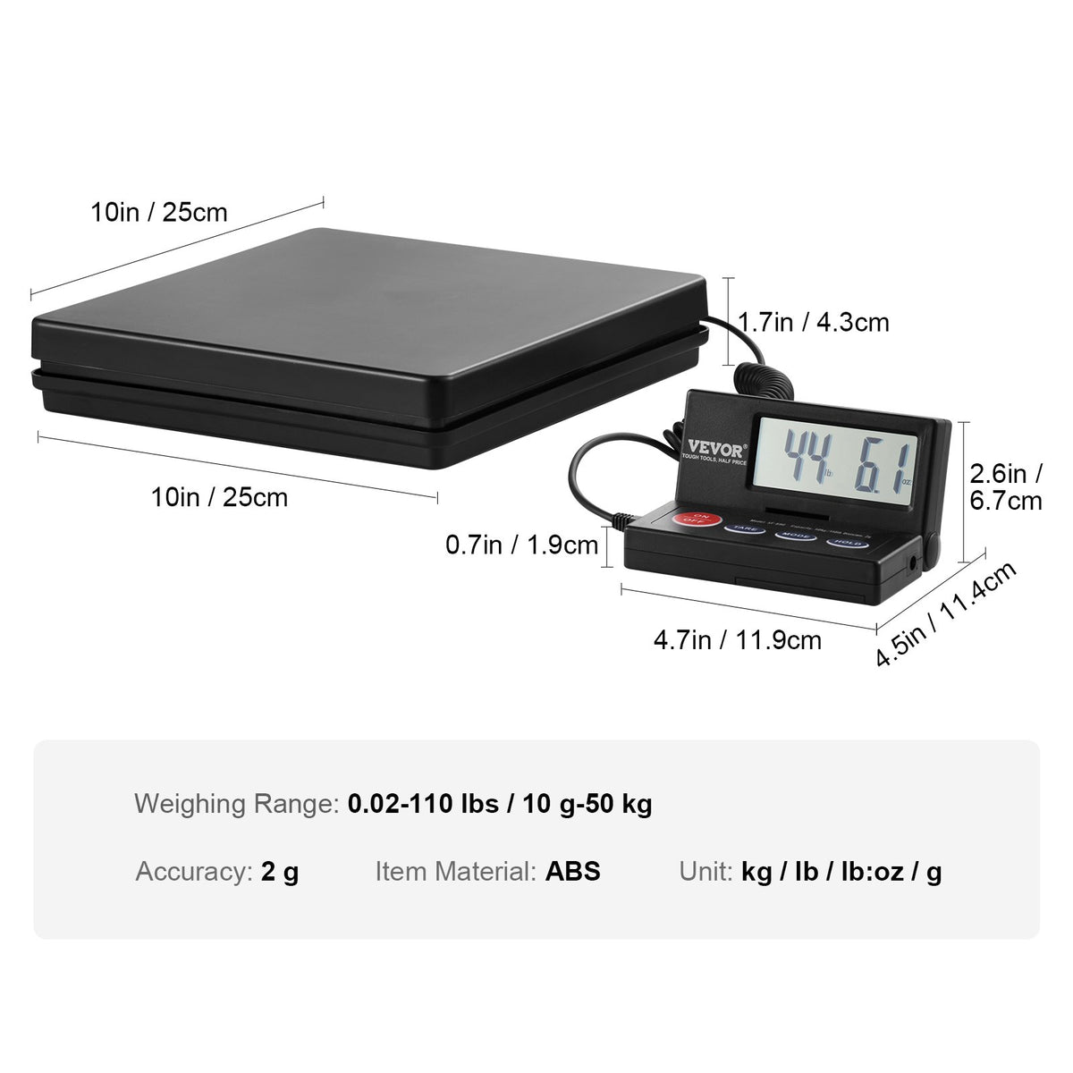Digital fraktvåg 49,9 kg x 2 g, AC/DC-förpackning LCD