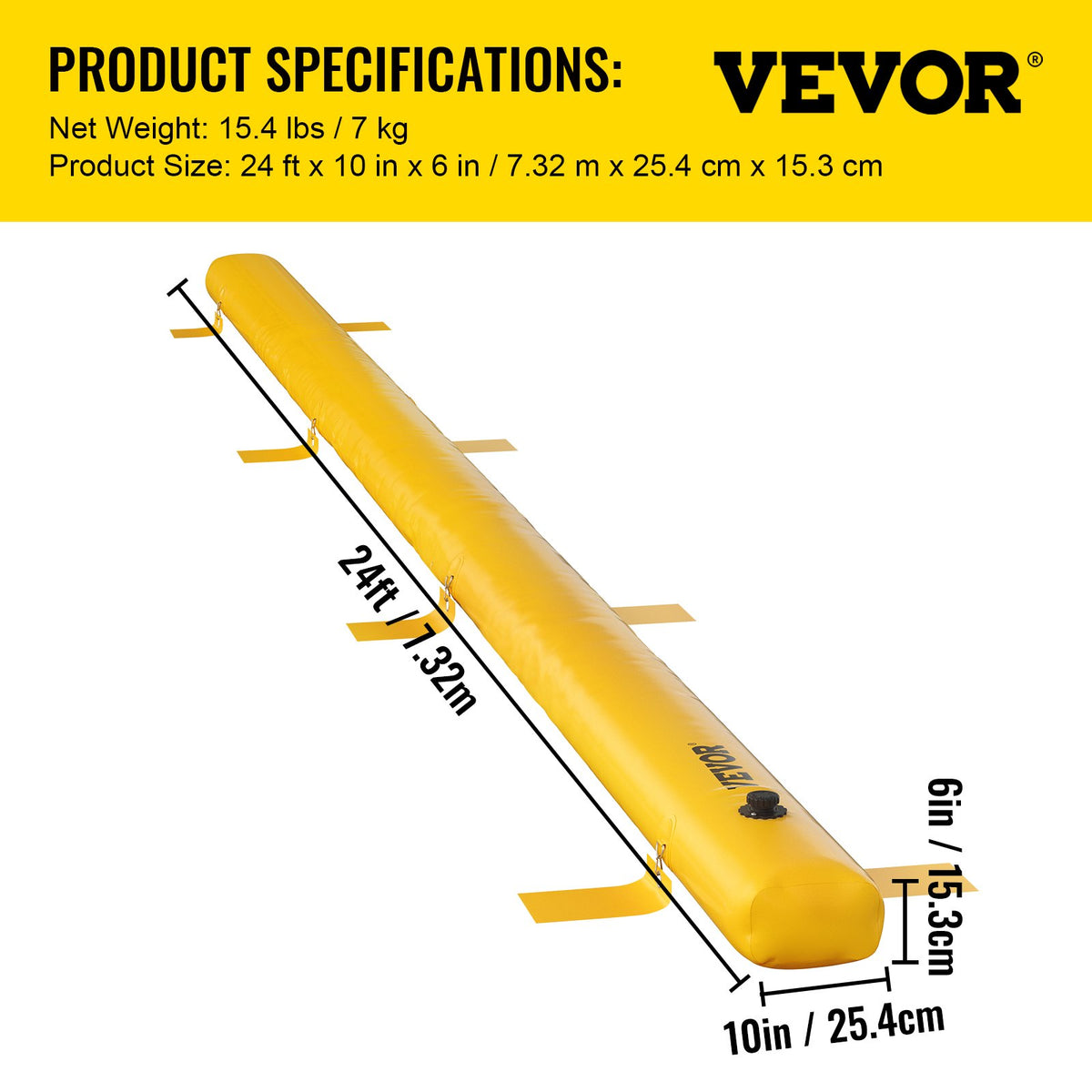 Flood Barrier, 732 × 25.4 × 15.3 cm, Reusable PVC Water Diversion Tubes, Lightweight Hydro Barrier with Excellent Waterproof Effect Used for Doorways, Garages, Yellow