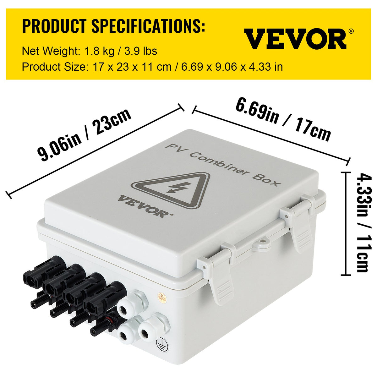PV Combiner Box, 4 String, Solar Combiner Box with 15A Rated Current Fuse, 63A Circuit Breaker, Lightning Arreste and Solar Connector, for On / Off Grid Solar Panel System, IP65 Waterproof