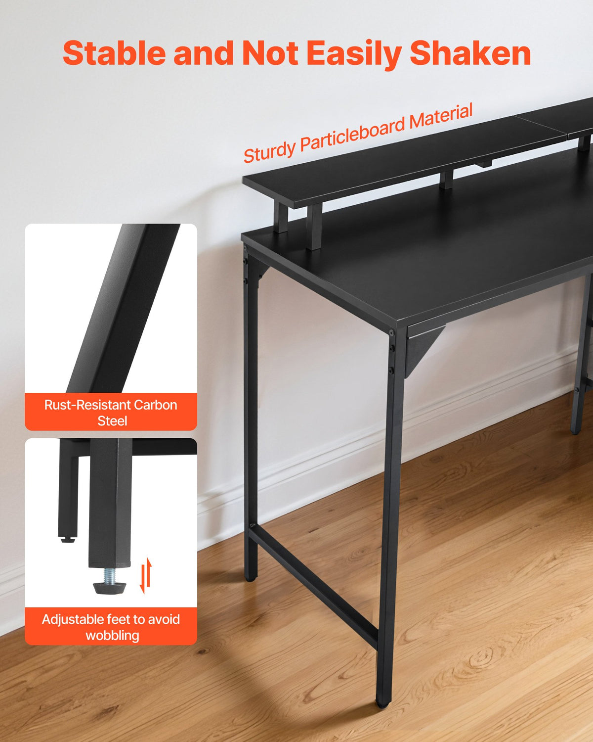 120 cm datorbord med smarta LED-lampor och eluttag, spelskrivbord med 4 stora lådor, skärmstativ, studiematerial för hemmakontor, små utrymmen, enkel förvaring, svart