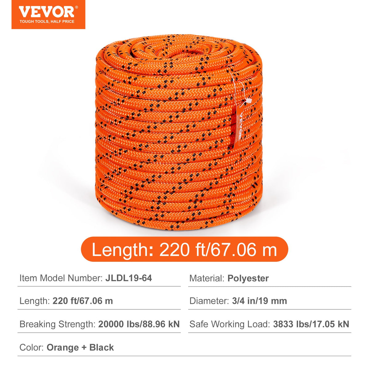 Arborist Trädklätterrep Dubbelflätad Polyester 1,9 cm x 67,1 m 24-trådig