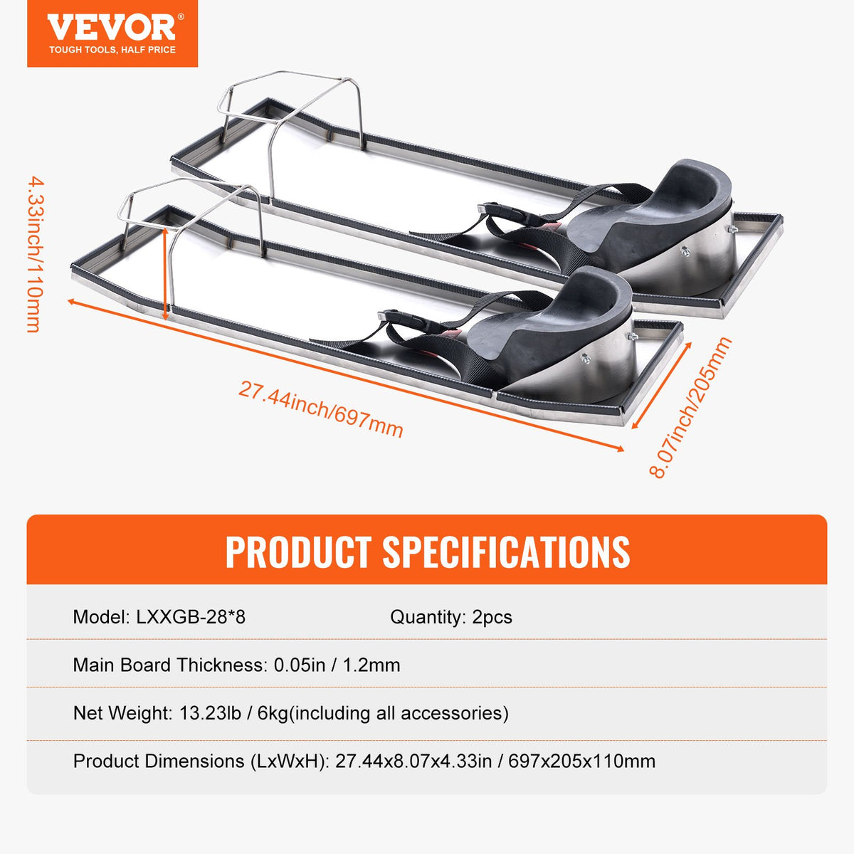 Concrete Knee Boards Stainless Steel, 28'' x 8'' Concrete Sliders, Knee Boards For Concrete, Concrete Knee Pads Moving Sliders, with Knee Pads & Board Straps for Cement and Concrete Finishing
