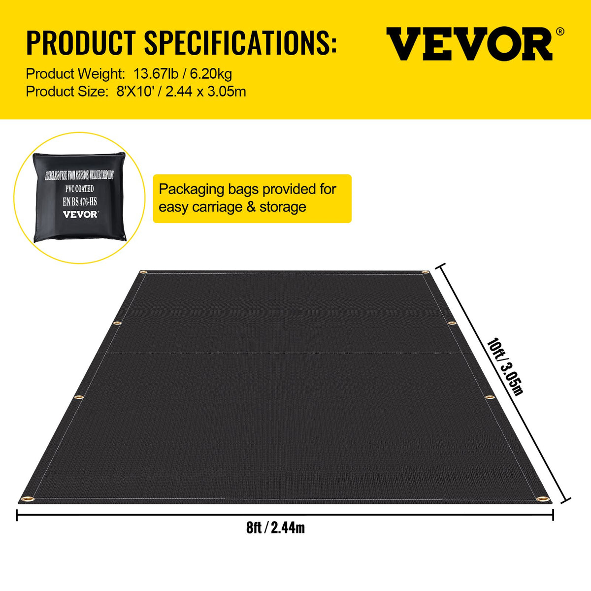 Brandfiltar, 2-pack svetsfiltar, 2,4 x 3 m brandsläckningsfilt, 550°C flamskyddsfilt, svarta brandskyddsfiltar, brandskyddsfilt i glasfiber med 12 mässingsgenomföringar