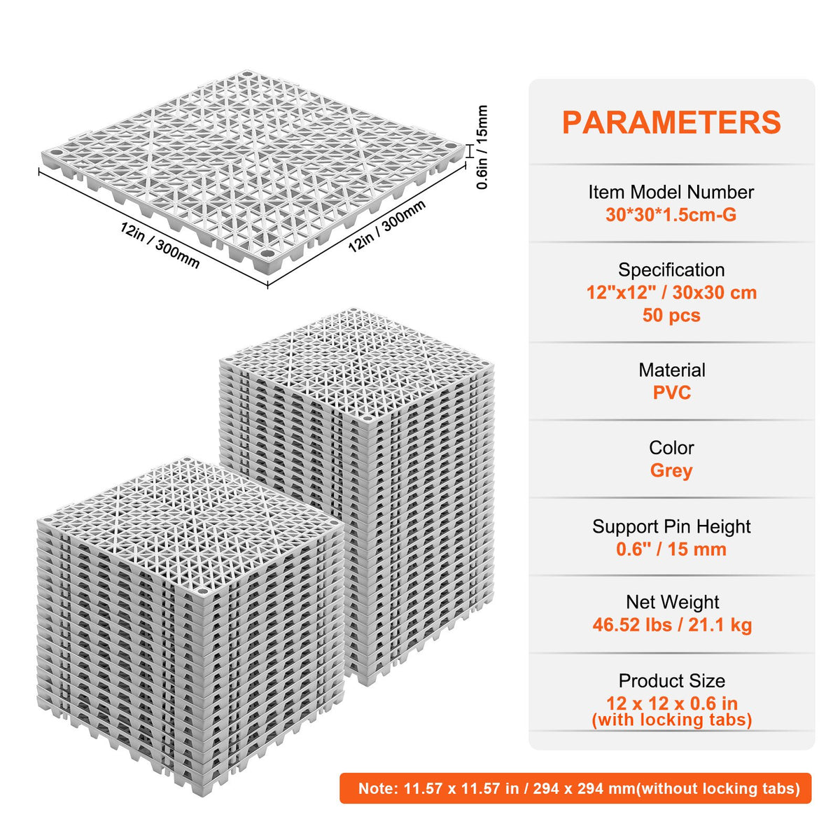 Modulär sammankopplande dynor, 50-pack 30 x 30 cm skarvningsdräneringsmattor, mjuka PVC-sammankopplande dräneringsgolvplattor, halkfria dräneringshål för toalett, badrum, kök, pool, våtutrymme, grå