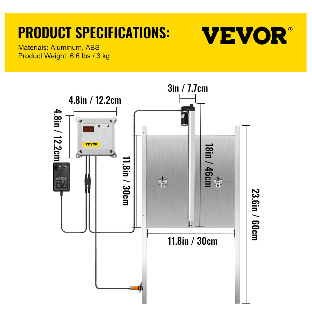 Automatic Chicken Coop Door, Timer and Light Sensor Chicken Door Opener, 12V 66W Chicken Coop Door, Electric Poultry Door Opener Kit with Infrared Sensor, Auto Chicken Door with 2 Remotes