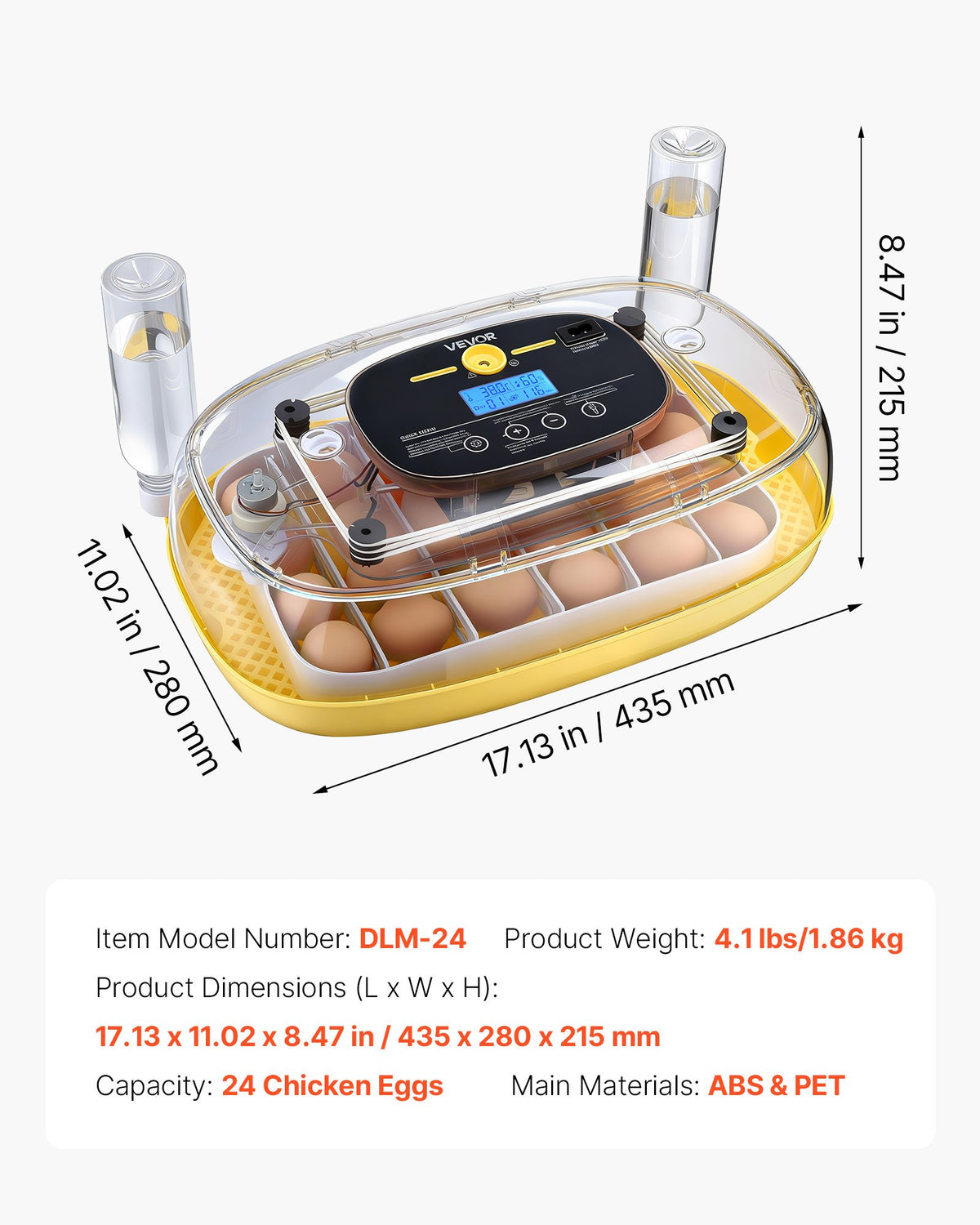 24 Egg Incubator, Automatic Egg Turner with LED Candler, Temperature & Humidity Control, 360° View Clear Window, Auto Water Refill, Poultry Eggs Incubators for Hatching Chicks Ducks Goose Quail