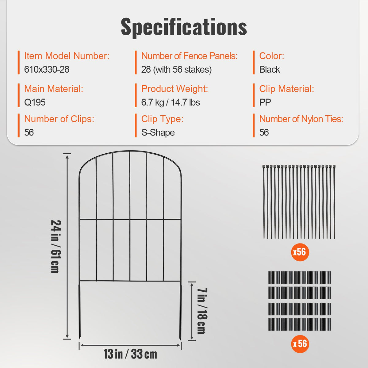 Garden Fence, No Dig Fence 731.5 cm (H)x 396.2 cm(L) Animal Barrier Fence, Underground Decorative Garden Fencing with 5.1 cm Spike Spacing, Metal Dog Fence for the Yard and Outdoor Patio, 28 Pack