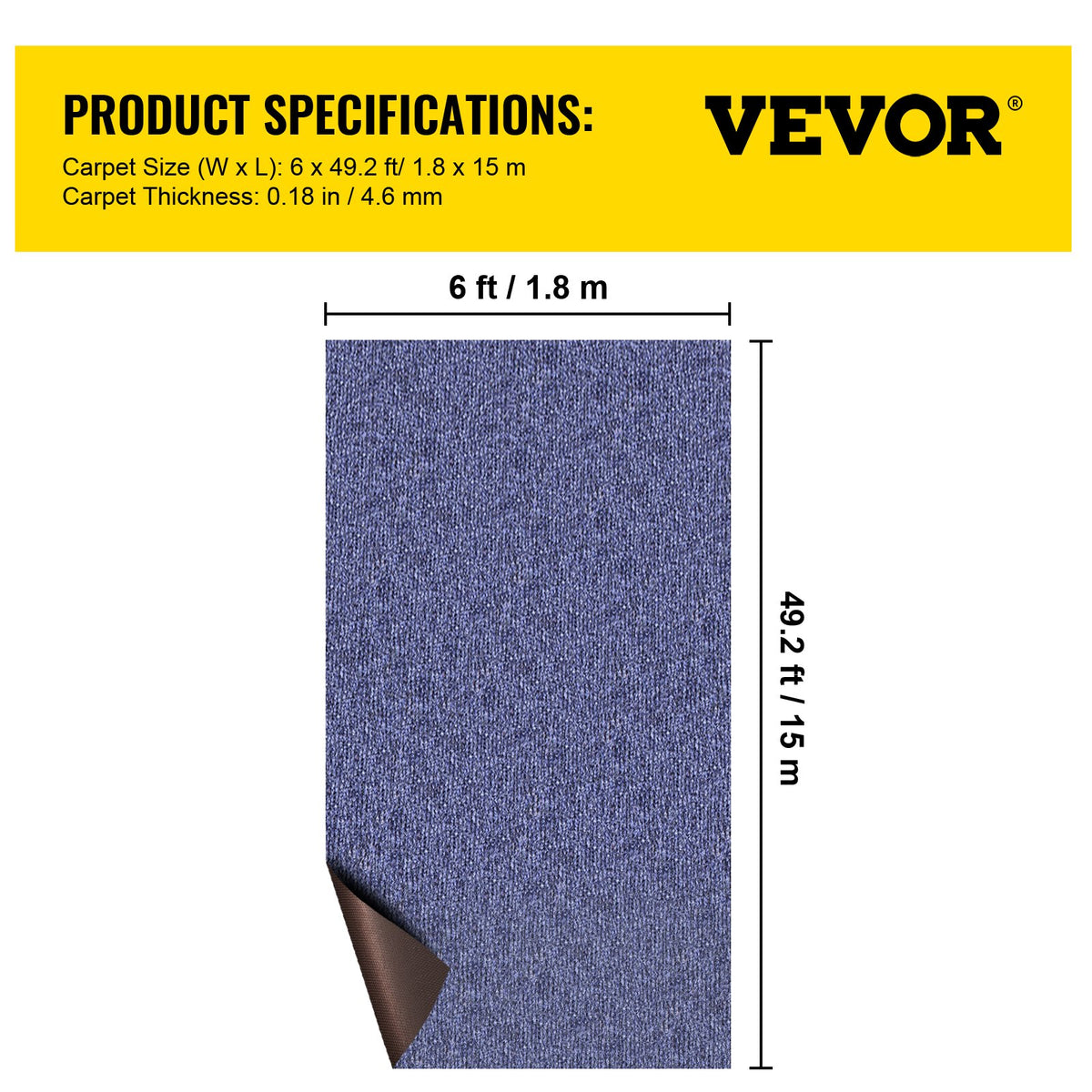 Indoor Outdoor Rug Carpet 5.9x49.2' Outdoor Rug with Waterproof Back Outdoor Rug for Patio Porch Deck Garage Outdoor Area Rug Runner Anti-Slide Porch Rug No Mildew Kitchen Rugs(Blue,1.8 * 15M)
