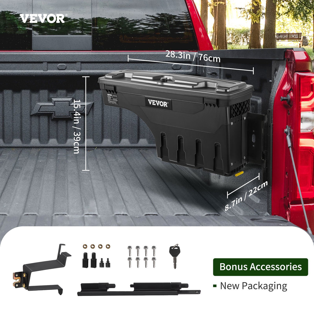 Förvaringslåda för lastbilsflak, låsbart lock, vattentät ABS-verktygslåda för hjulhus 6,6 gal/20 l, kompatibel med Chevrolet Silverado 1500 GMC Sierra 1500 2019-2020, passagerarsida, svart