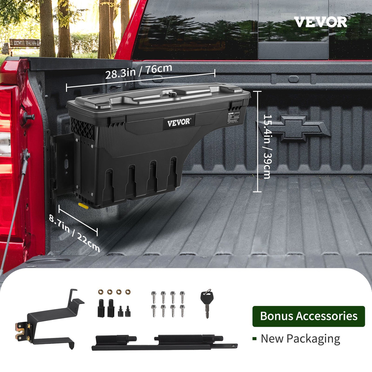 Truck Bed Storage Box, Lockable Lid, Waterproof ABS Wheel Well Tool Box 6.6 Gal/20 L, Compatible with Chevrolet Silverado 1500 GMC Sierra 1500 2019-2020, Driver Side, Black