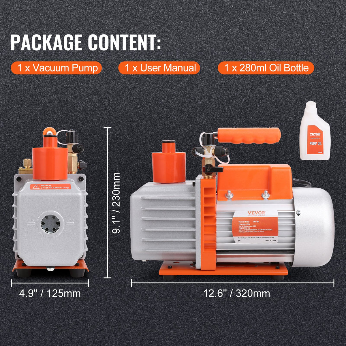 5 CFM vakuumpump luftkonditioneringsvakuumpump 2-stegs roterande lamell HVAC