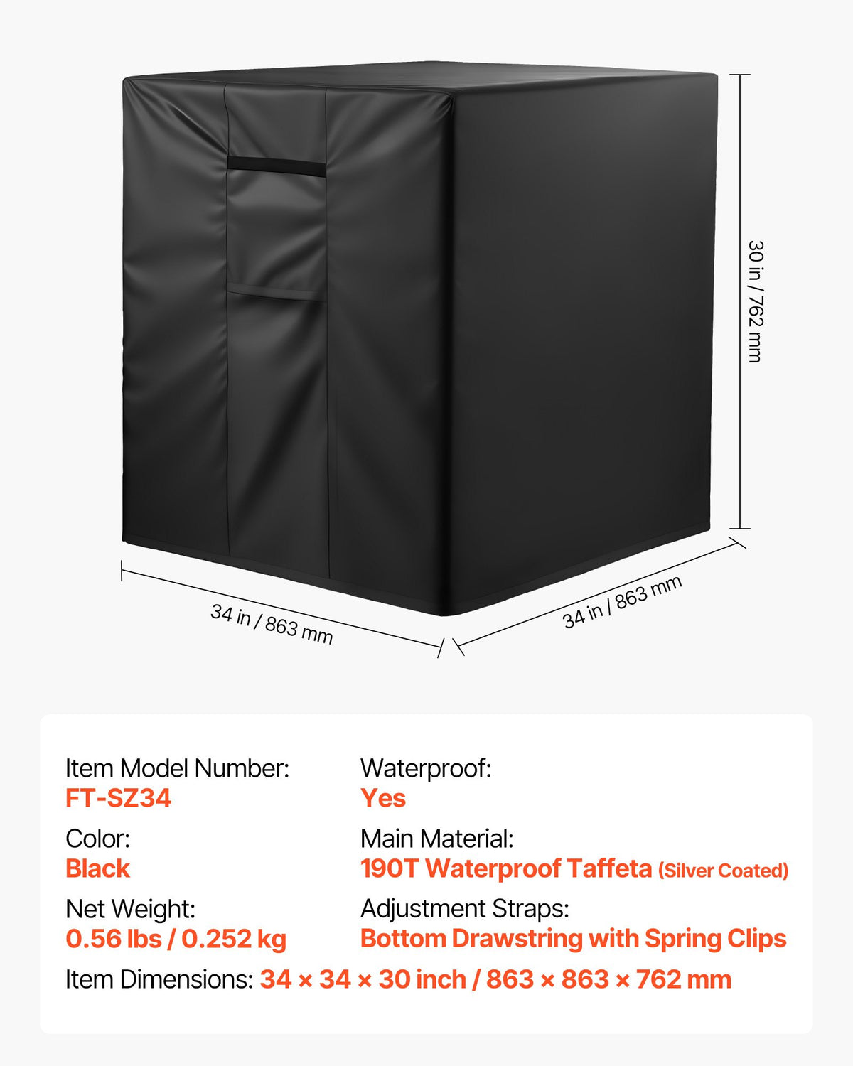 Air Conditioner Cover, 863 x 812 x 762 mm Ac Cover for Air Conditioning Unit, Three-Layer, Waterproof Polyester Fabric, Mesh Ventilation, Universal Defender for Outdoor Outside Ac Unit, Black