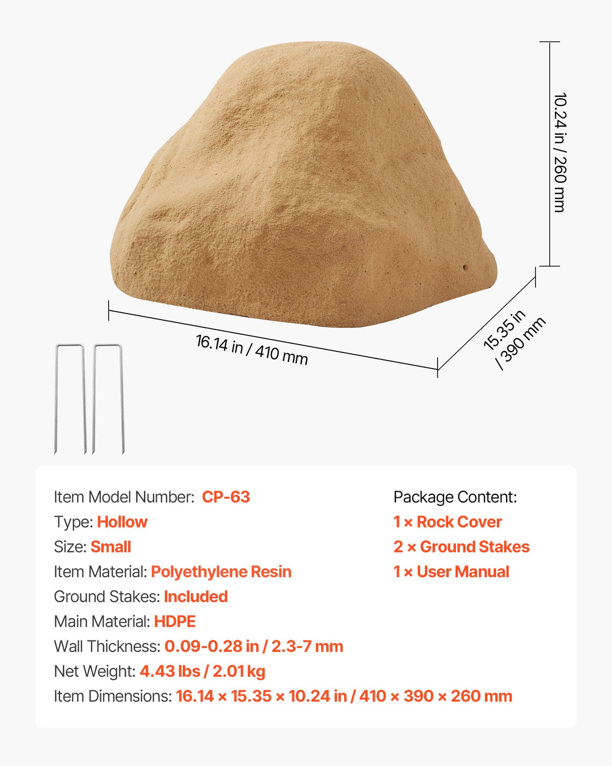 Konststensskydd, Konststensskydd för utomhusbruk, Realistisk naturlig textur, Lätt och väderbeständig konstgjord sten i polyresin för landskapsarkitektur, trädgårdsdekor, Sand, Liten storlek