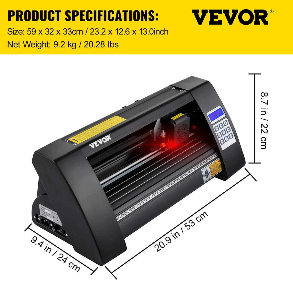 Vinylskärare, 375 mm vinylplotter, LED-skärmplotter, halvautomatiskt inbyggt optiskt öga för noggrann styrning, kompatibel med SignMaster-programvara för Windows-system, skrivbordsdesign