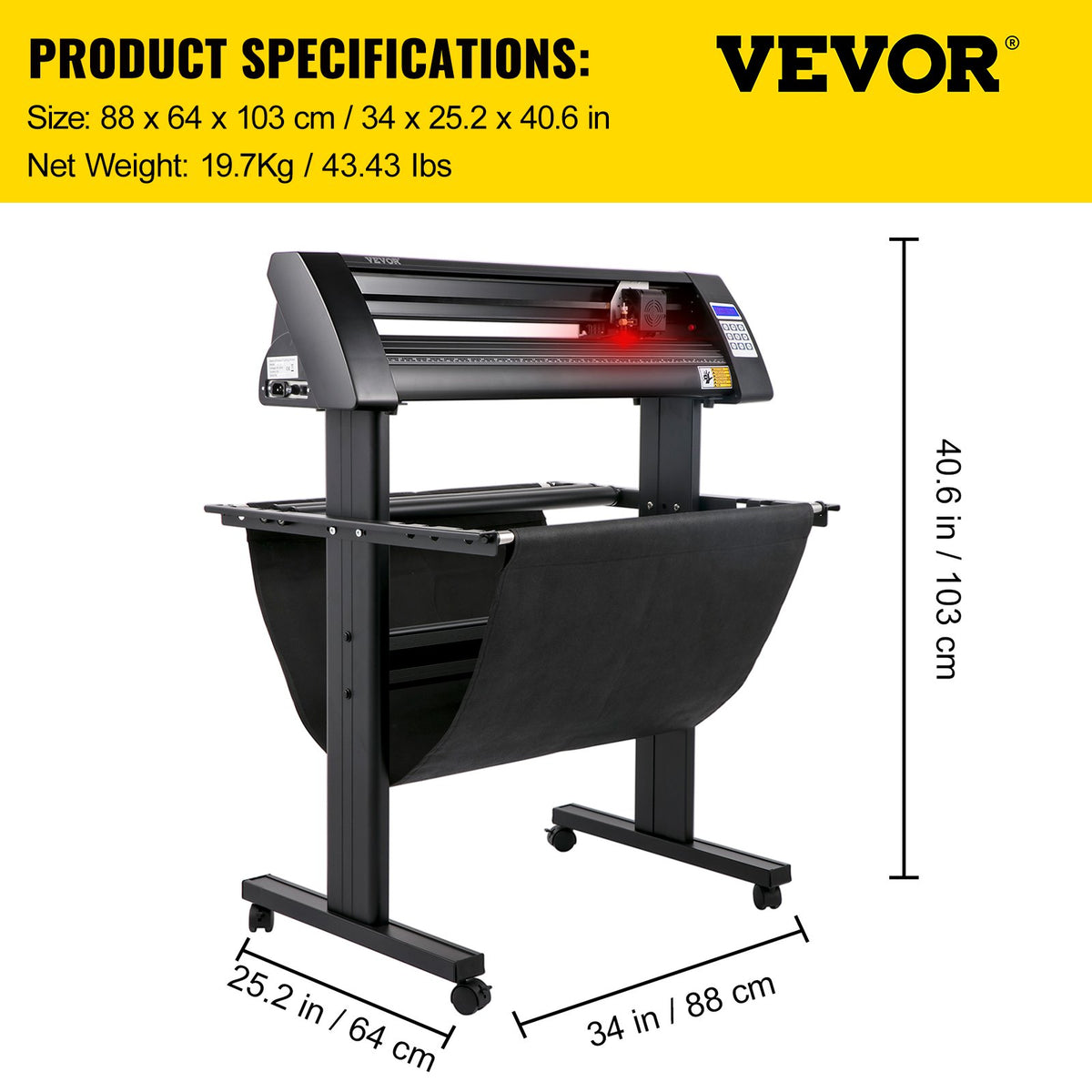 Vinylskärare, 720 mm vinylplotter, LED-skärmplotter, halvautomatiskt inbyggt optiskt öga för noggrann styrning, kompatibel med SignMaster-programvara för Windows-system med stativ