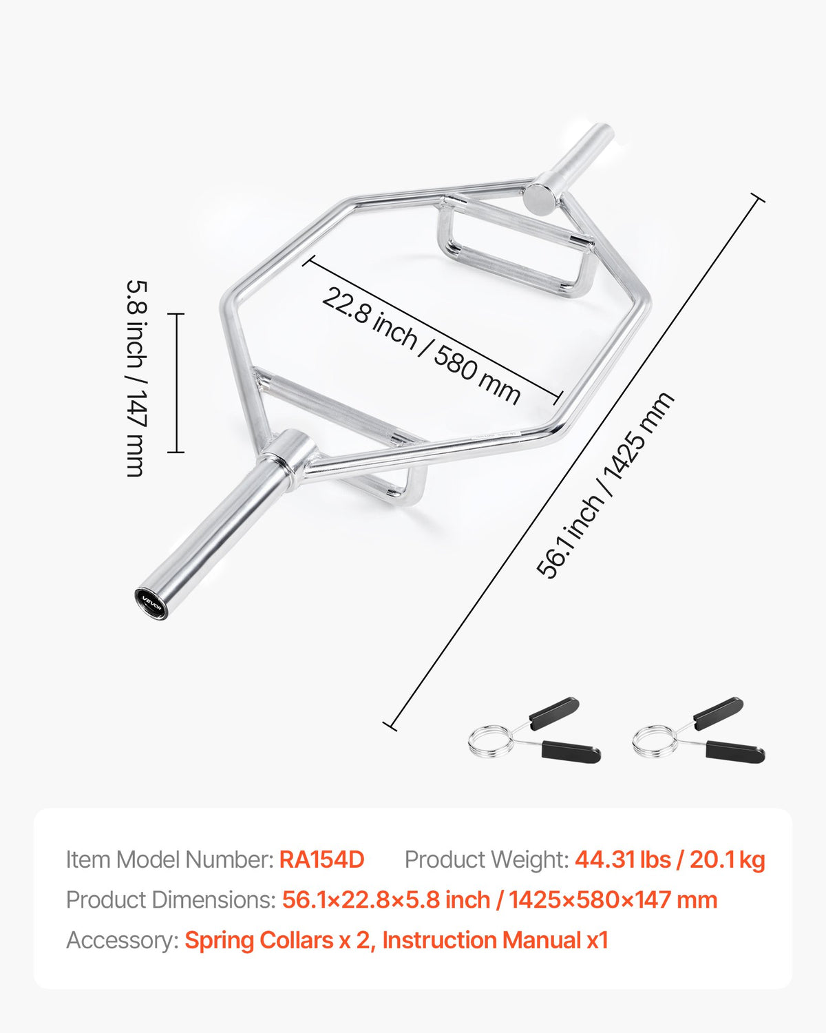 Trap Bar Hex Bar, 50 mm sexkantsstång, 360 kg kapacitet Shrug Bars med räfflade grepp, tyngdlyftnings- och styrketräningsutrustning, hemmagym för knäböj, marklyft, axelpress, silver