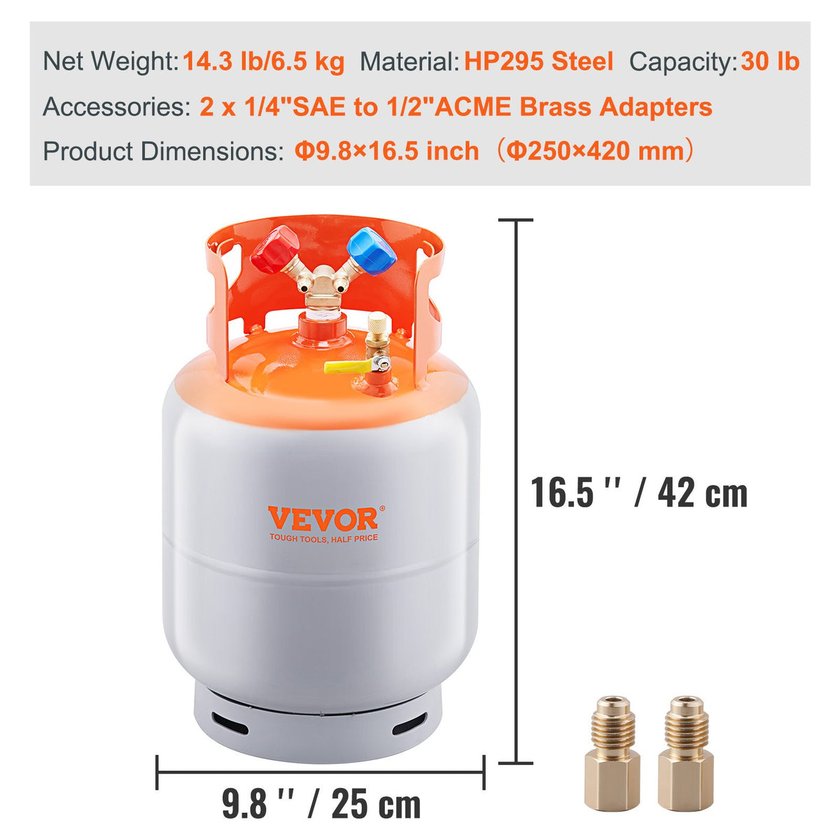 Återvinning av köldmedium 13,6 kg cylindertank 400 PSI Vätskeklassad Y-ventil