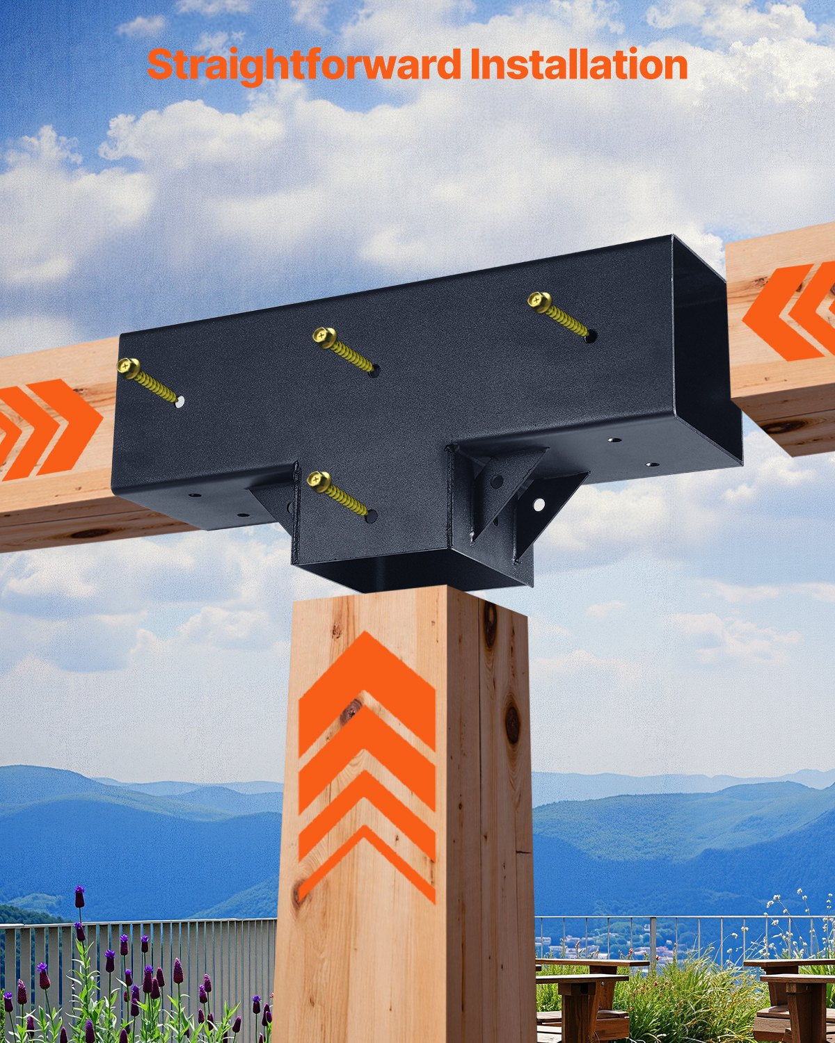 Pergola-kit 2-pack, T-formad 4x4 (faktiska 92 x 92 mm), 3-vägs pergolafästen DIY träbearbetning paviljongfäste-kit med skruvar för 92 x 92 mm träbalkar i verklig storlek för utomhusfest och bankett