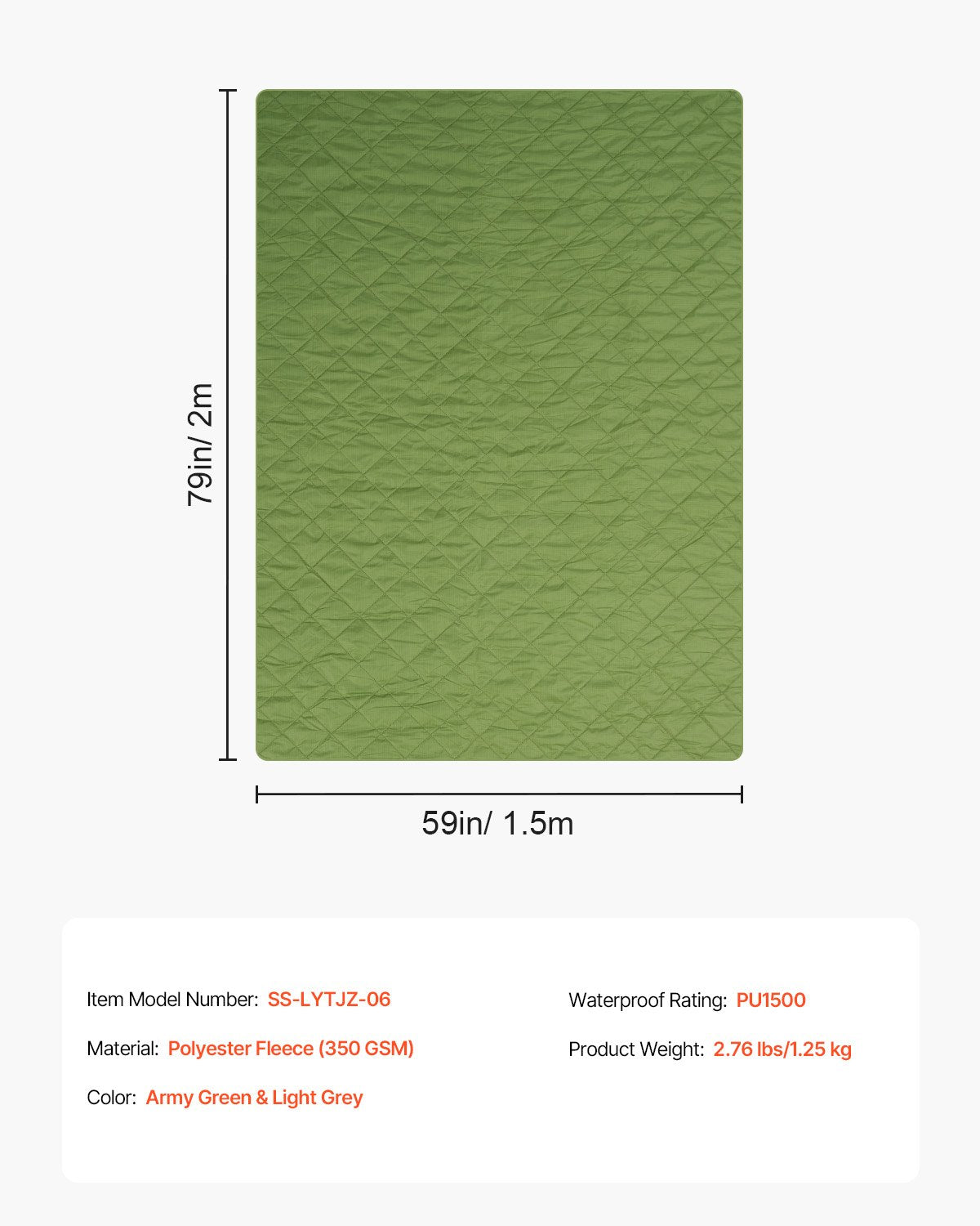 Campingfilt 2,08 m x 1,4 m (82" x 55") Varm stadionfilt 330 gsm Utomhus Resor