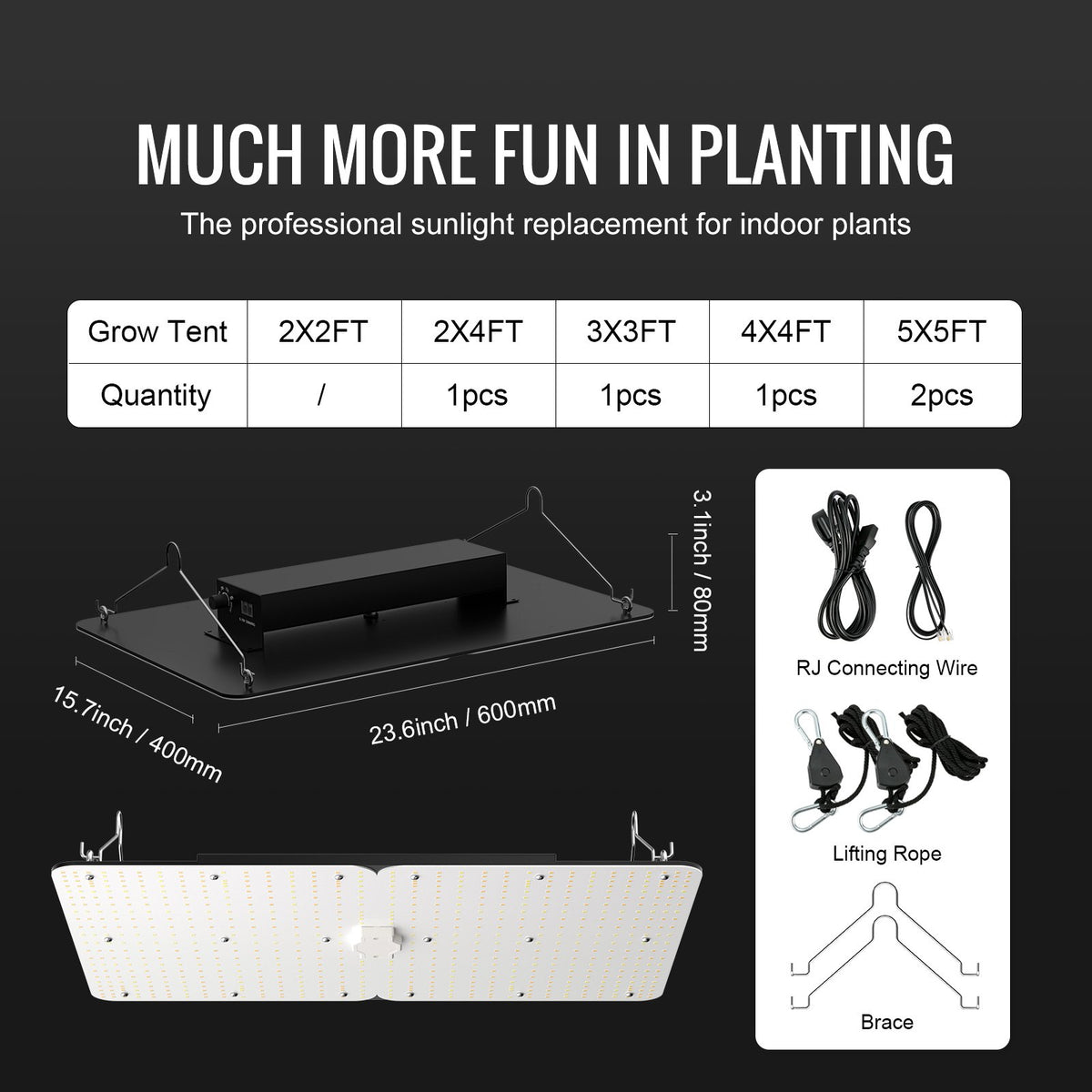 LED-växtlampa, 300W fullspektrum dimbar, högavkastande Samsung 2B1B diodväxtlampa för inomhusväxter, plantor, grönsaker och blommor i växthus, kedjedrivare för 3x3/4x4 fot odlingstält
