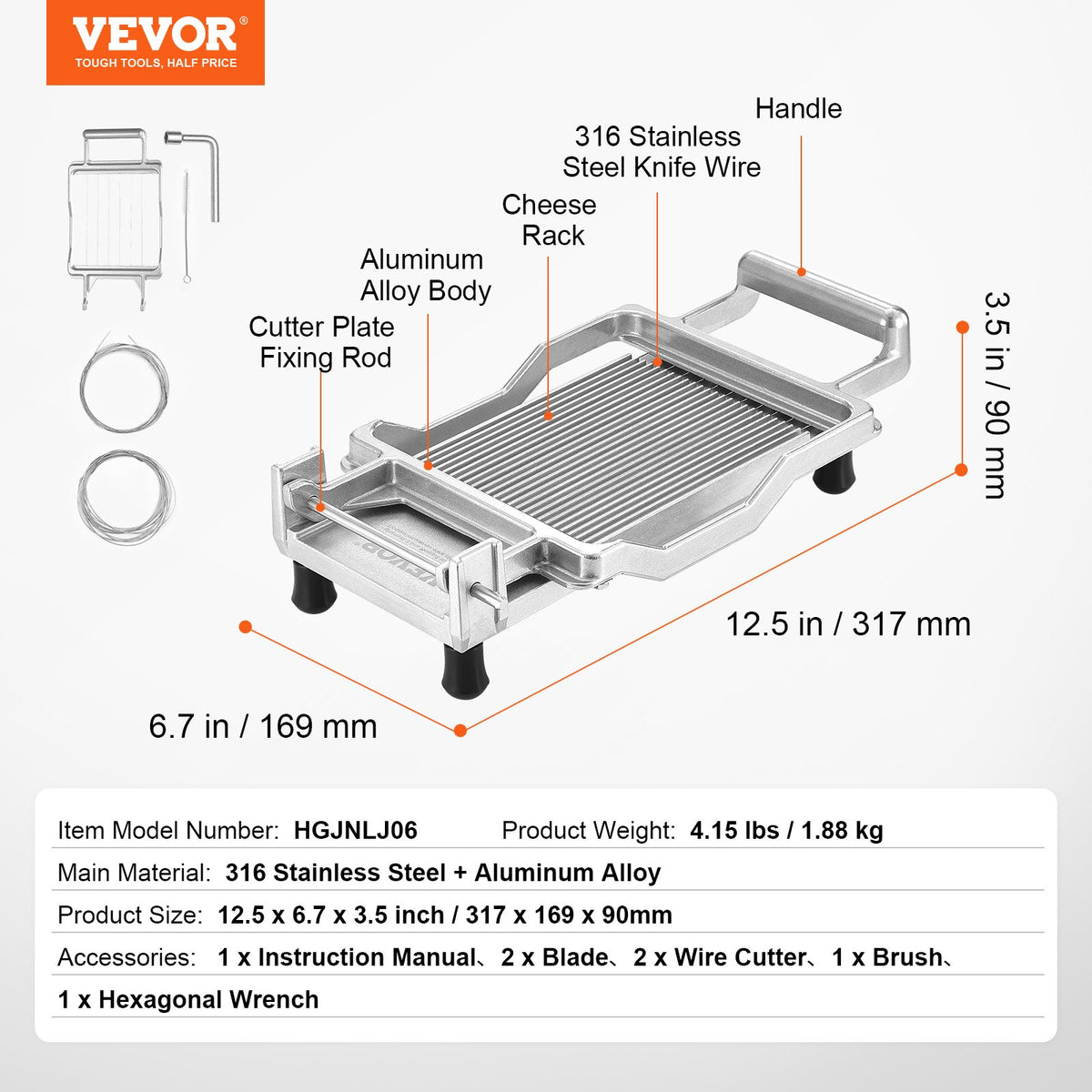Ostskärare med tråd, 0,39" och 0,78" Cheeser smörskärblad, avtagbar osthyveltråd, kommersiell osthyvel i aluminiumlegering med knivtråd i 316 rostfritt stål, köksmakning