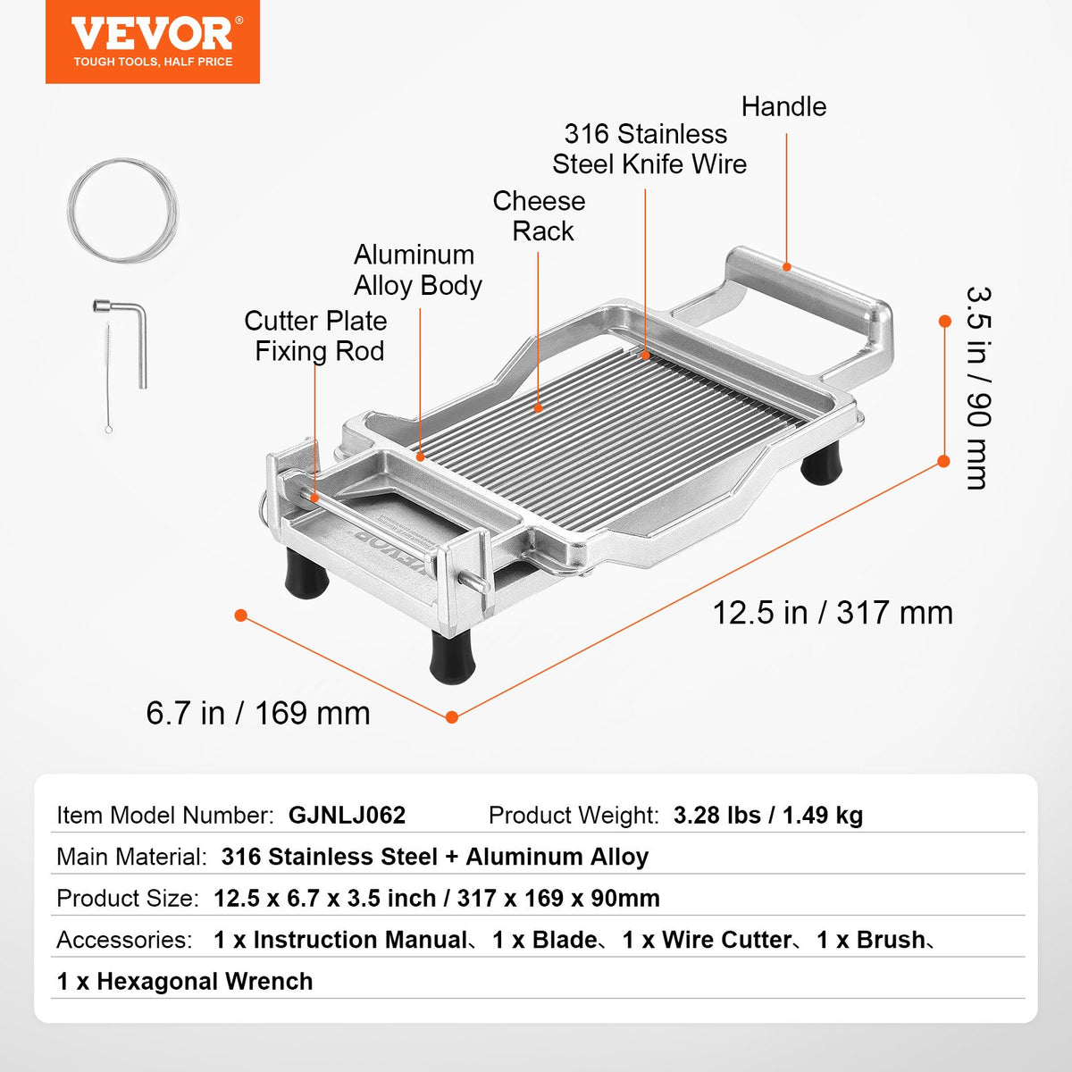 Ostskärare med tråd, 0,2" ultratunn ostskärare för smör, avtagbar osthyveltråd, kommersiell osthyvel i aluminiumlegering med knivtråd i 316 rostfritt stål, köksmakning