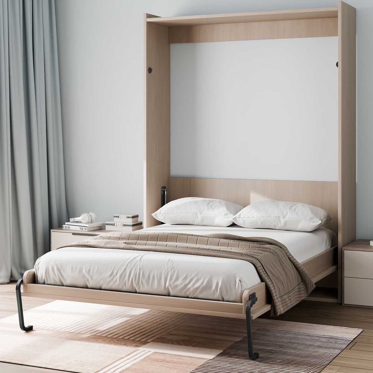 Murphy-sängkit, fullstorlek, vertikal deluxe gör-det-själv-väggsäng mekanisk hårdvara, pneumatisk spak kraftig sängramsstöd, fällbart skåp väggsäng platsbesparande design för gästrum