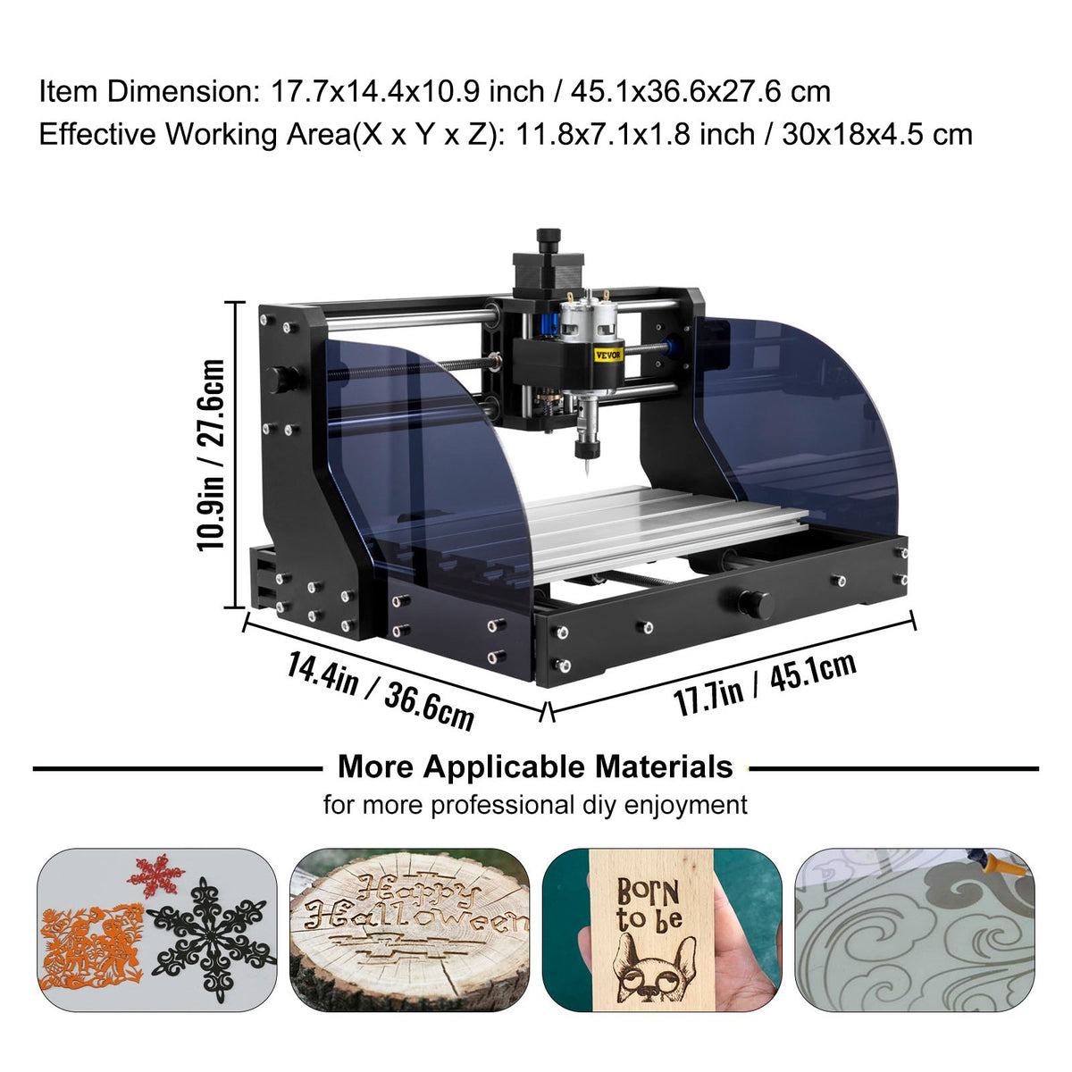 Graveringsmaskin 300×180×45 mm CNC-router CNC 3018 Pro 15W lasergravör GRBL-styrd 3-axlig lasergraveringsmaskin, med offline-styrenhet, för snidning av plast, akryl, PVC, trä