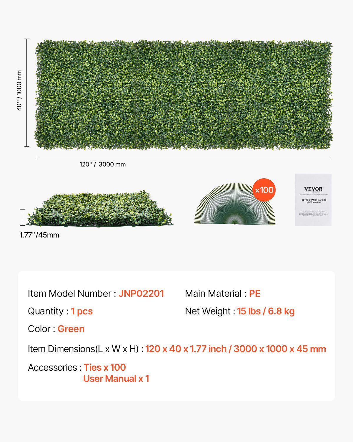 Konstgräsväggpaneler, 40 x 120 tum, Milan Grass Greenery Buxbompanel för inomhus- och utomhusgröndekor och murgröna, avskild bakgrund, häckskärm för trädgård