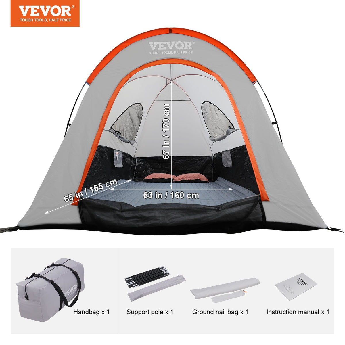 Truck Bed Tent, 5.5'-6' Pickup Truck Tent with Rain Layer and Carry Bag, Waterproof PU2000mm Double Layer Truck Tent for Camping, Accommodate 2-3 Person, for Camping Traveling Outdoor Activities